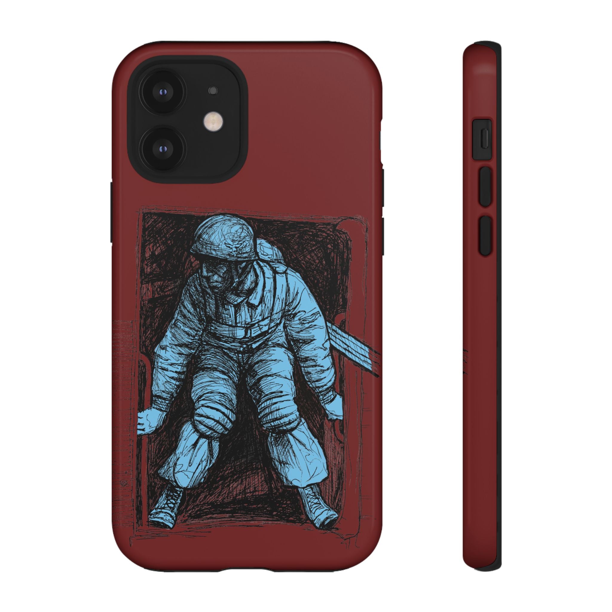 Fallschirmjäger Phone Case | WWII German Paratrooper Hand-Drawn Art | Maroon & Cambridge Blue Tough Case