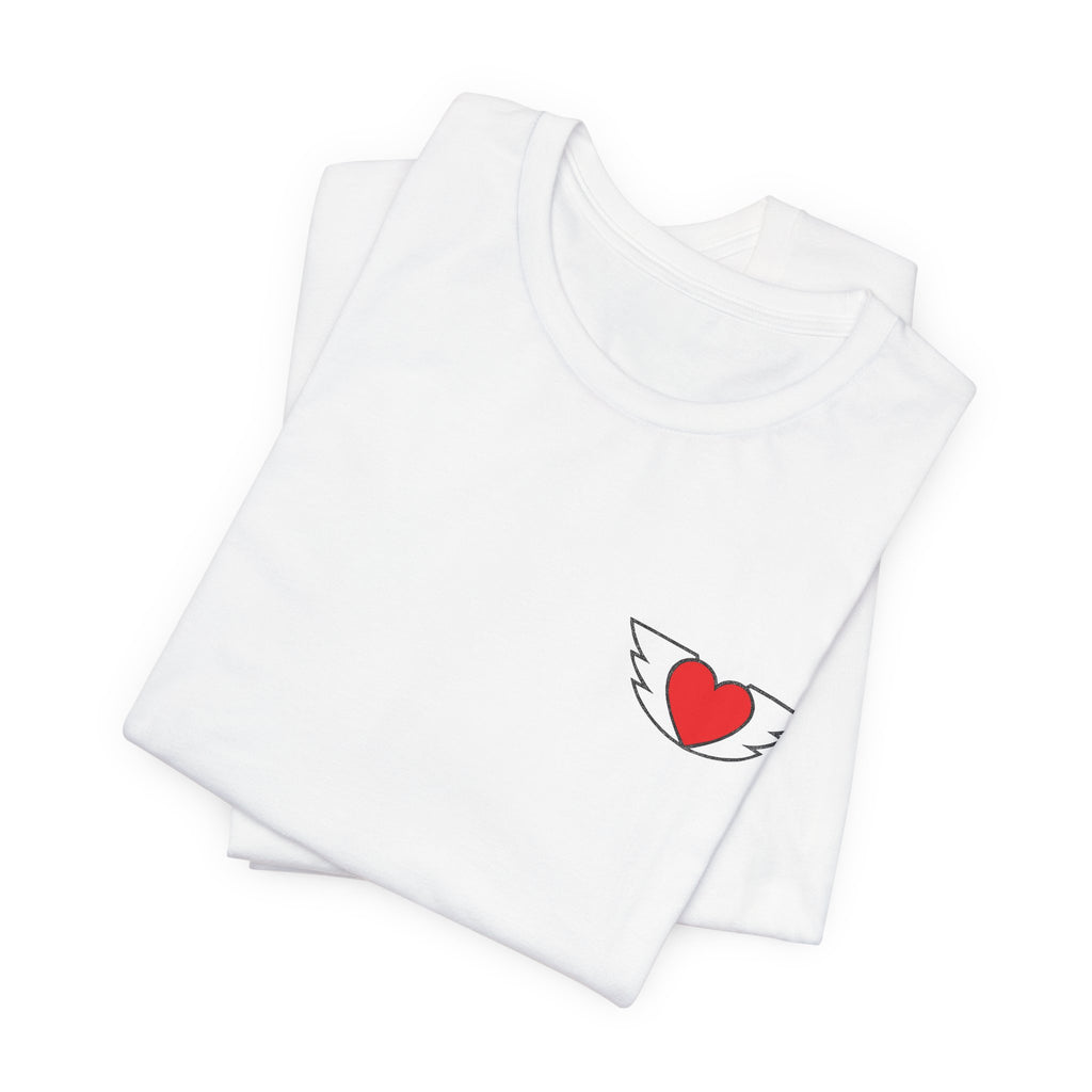 Love Graphic T-Shirt — Winged Heart Pocket + Distressed BACK LOVE Tee