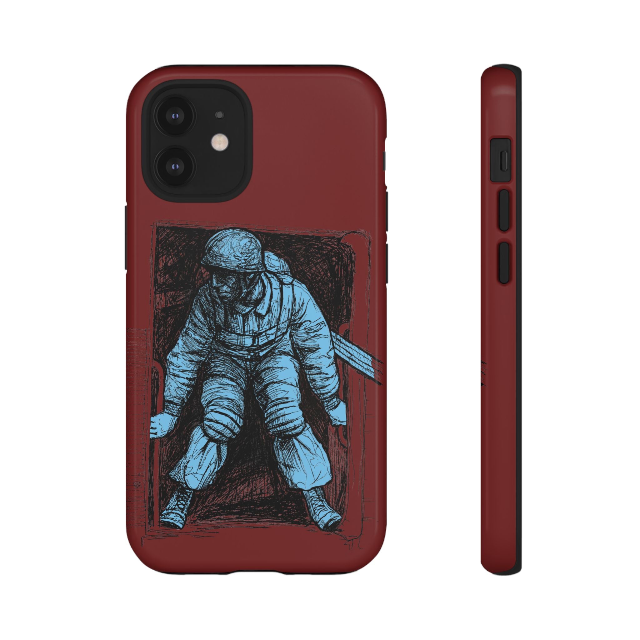 Fallschirmjäger Phone Case | WWII German Paratrooper Hand-Drawn Art | Maroon & Cambridge Blue Tough Case