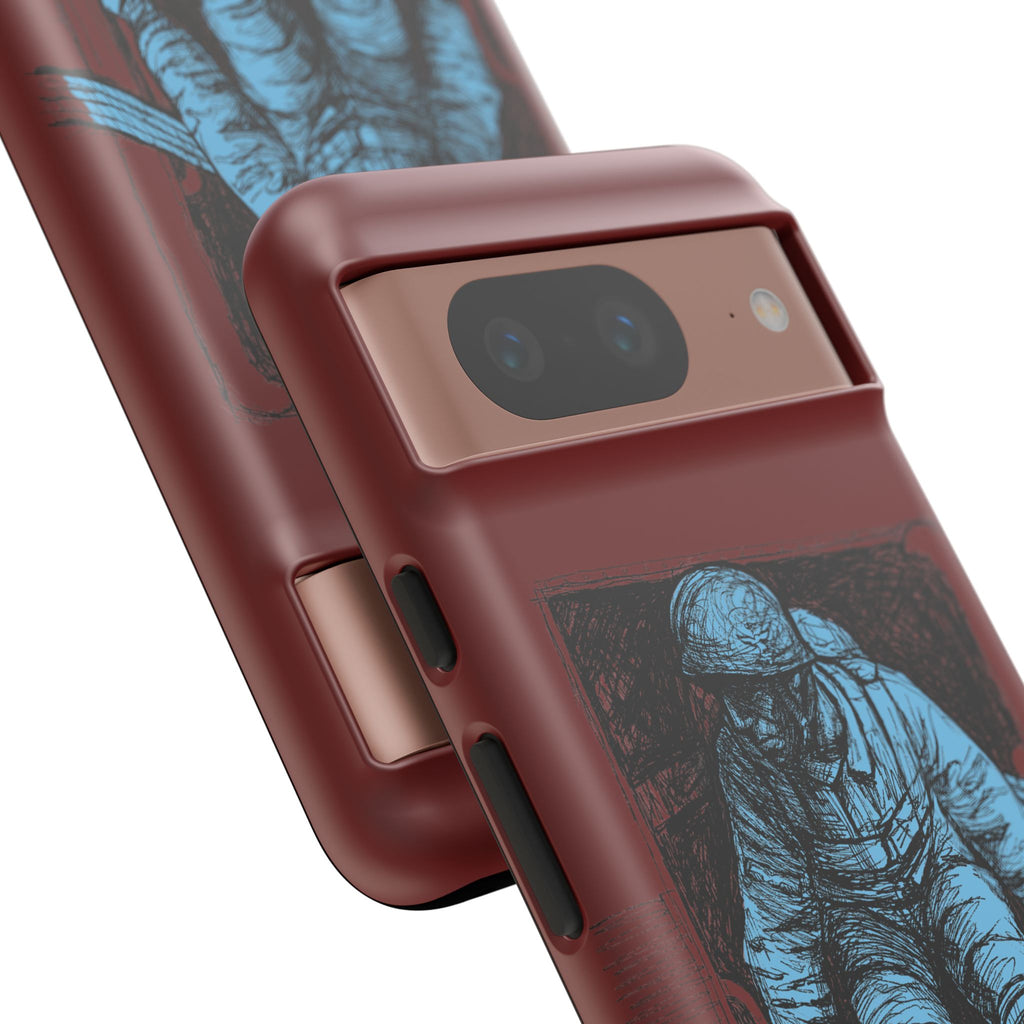 Fallschirmjäger Phone Case | WWII German Paratrooper Hand-Drawn Art | Maroon & Cambridge Blue Tough Case