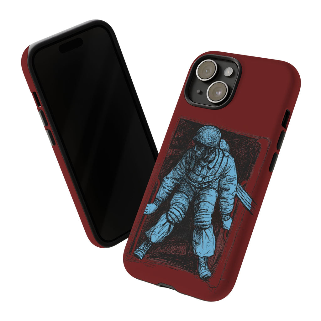 Fallschirmjäger Phone Case | WWII German Paratrooper Hand-Drawn Art | Maroon & Cambridge Blue Tough Case