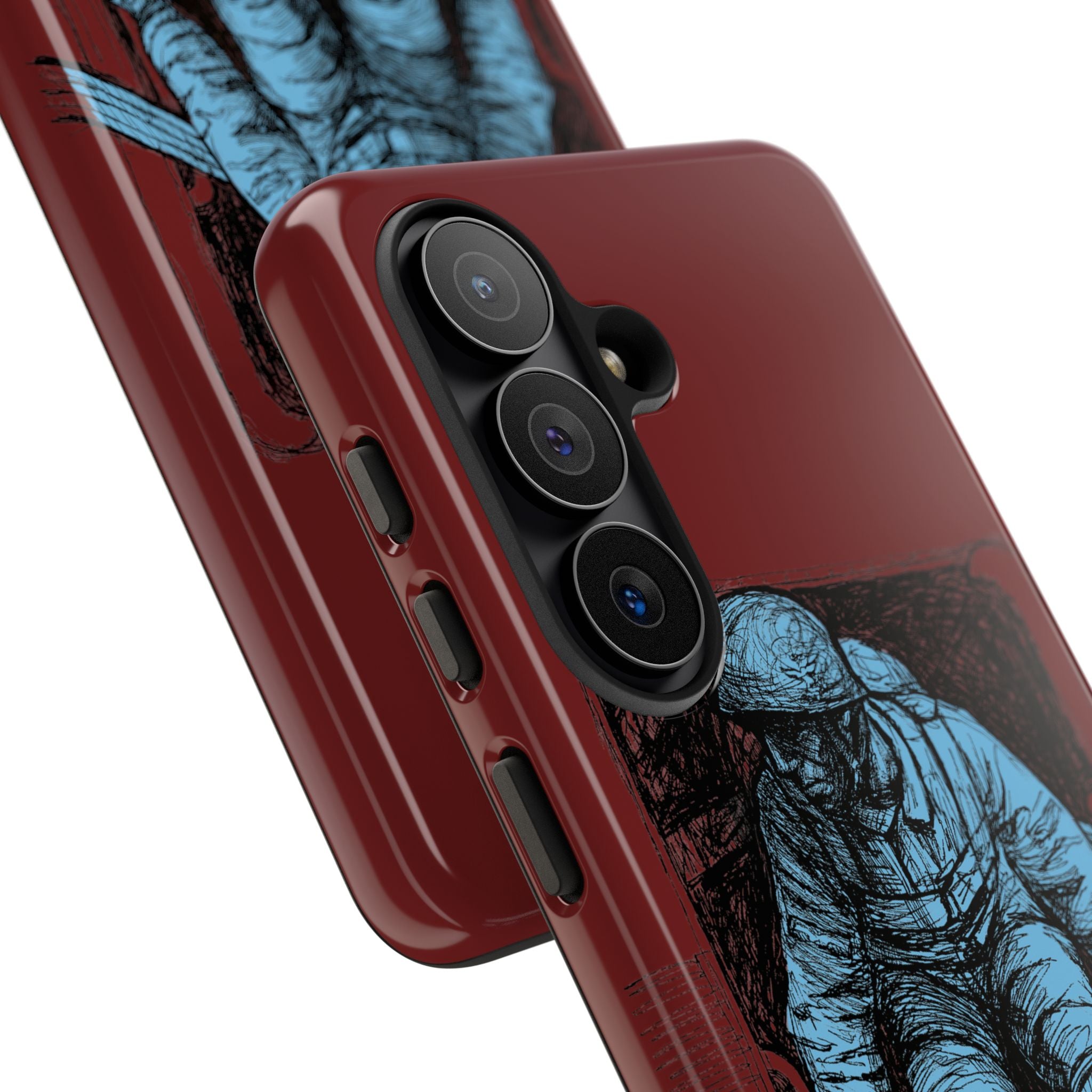 Fallschirmjäger Phone Case | WWII German Paratrooper Hand-Drawn Art | Maroon & Cambridge Blue Tough Case