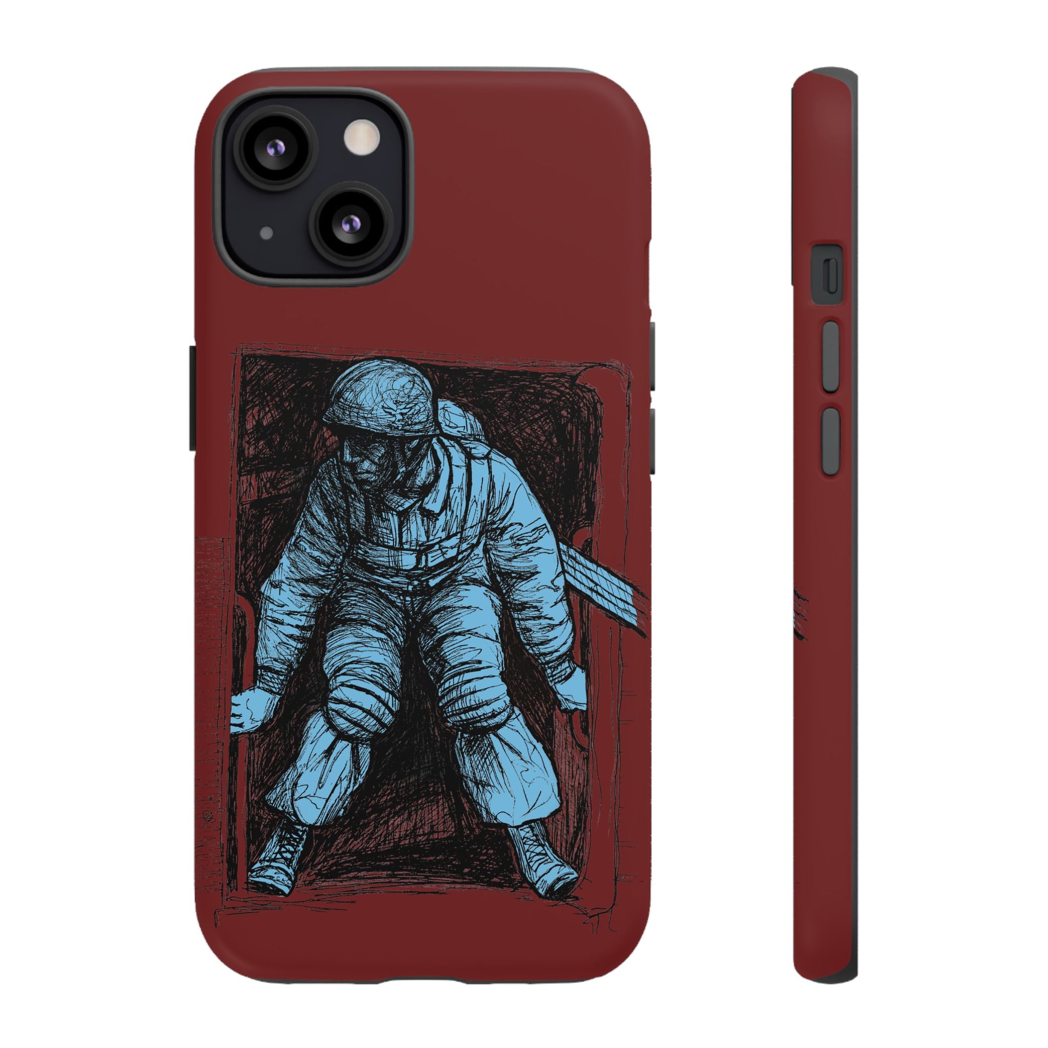 Fallschirmjäger Phone Case | WWII German Paratrooper Hand-Drawn Art | Maroon & Cambridge Blue Tough Case