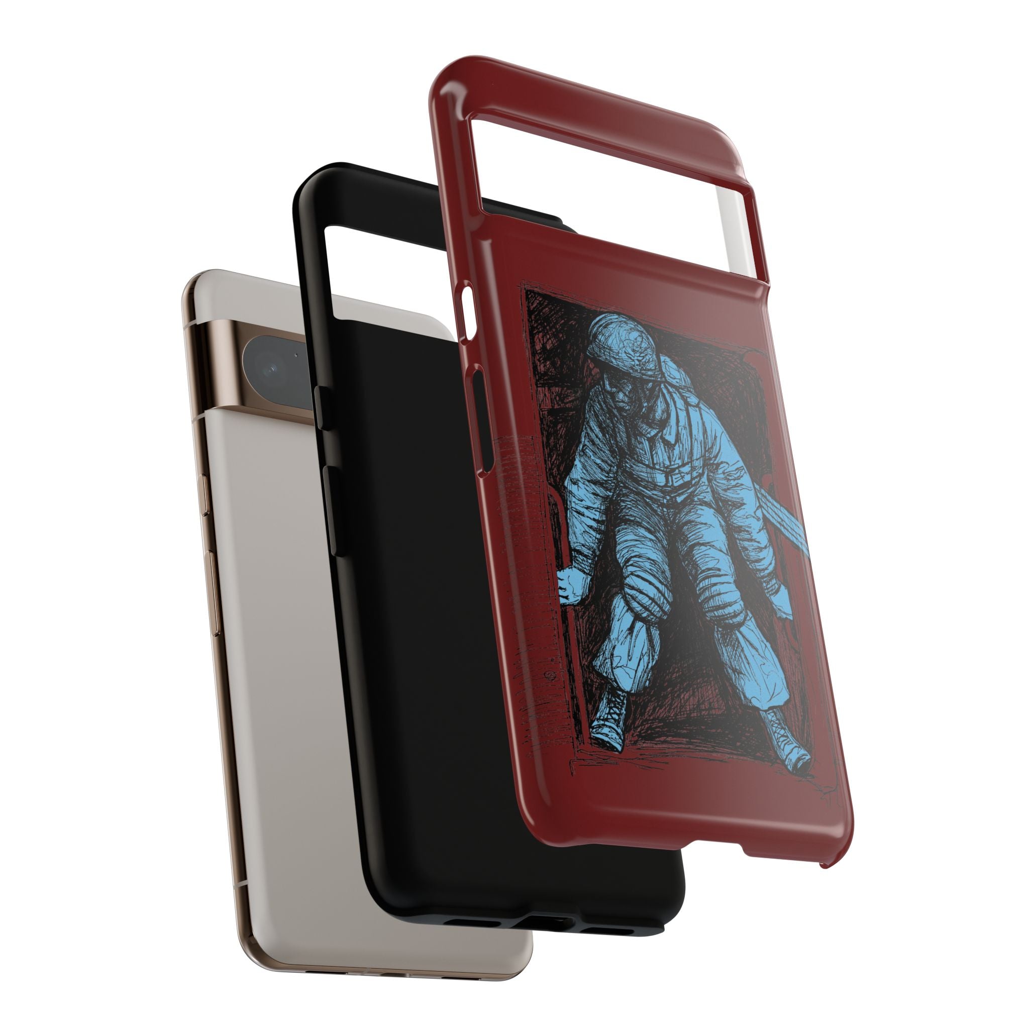 Fallschirmjäger Phone Case | WWII German Paratrooper Hand-Drawn Art | Maroon & Cambridge Blue Tough Case