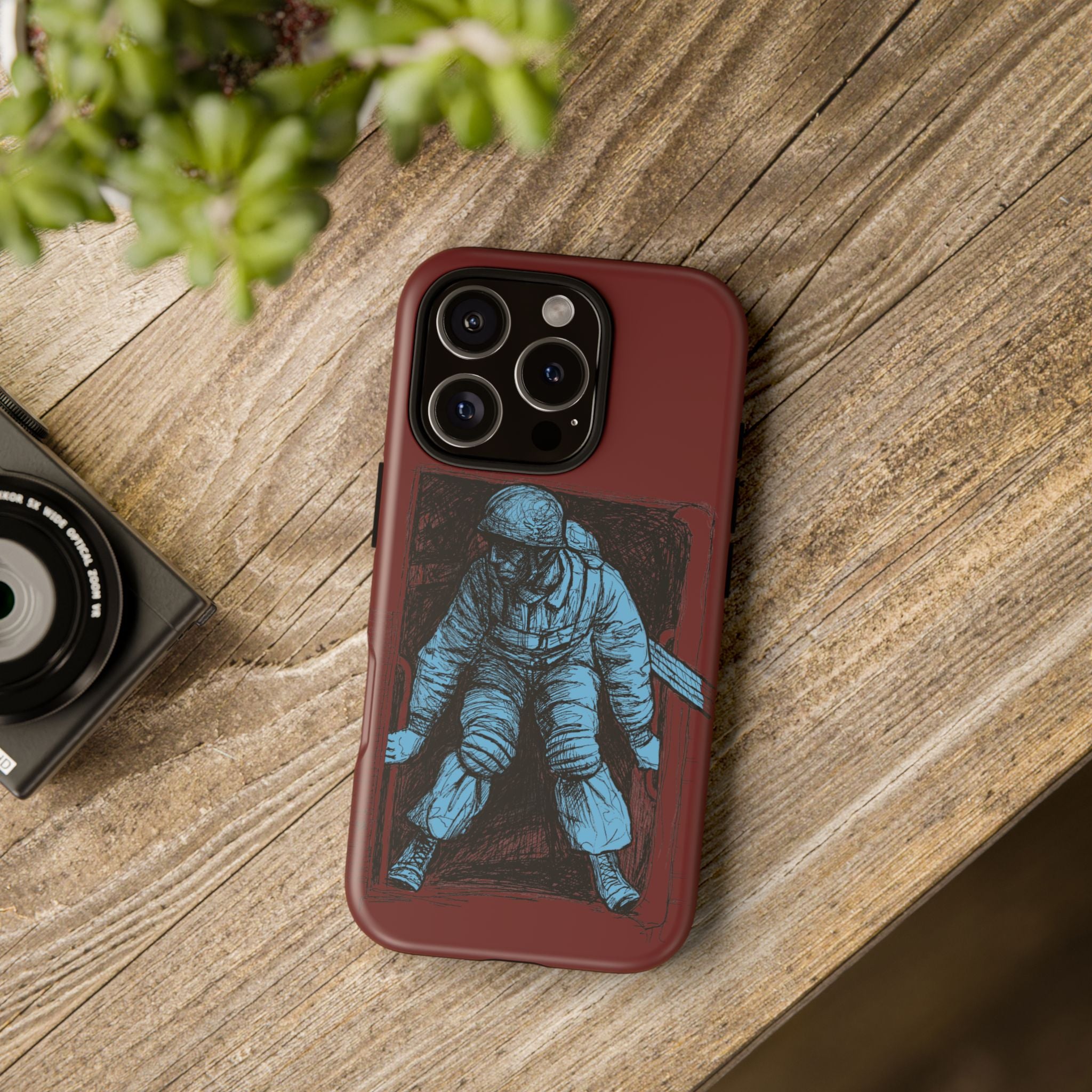 Fallschirmjäger Phone Case | WWII German Paratrooper Hand-Drawn Art | Maroon & Cambridge Blue Tough Case