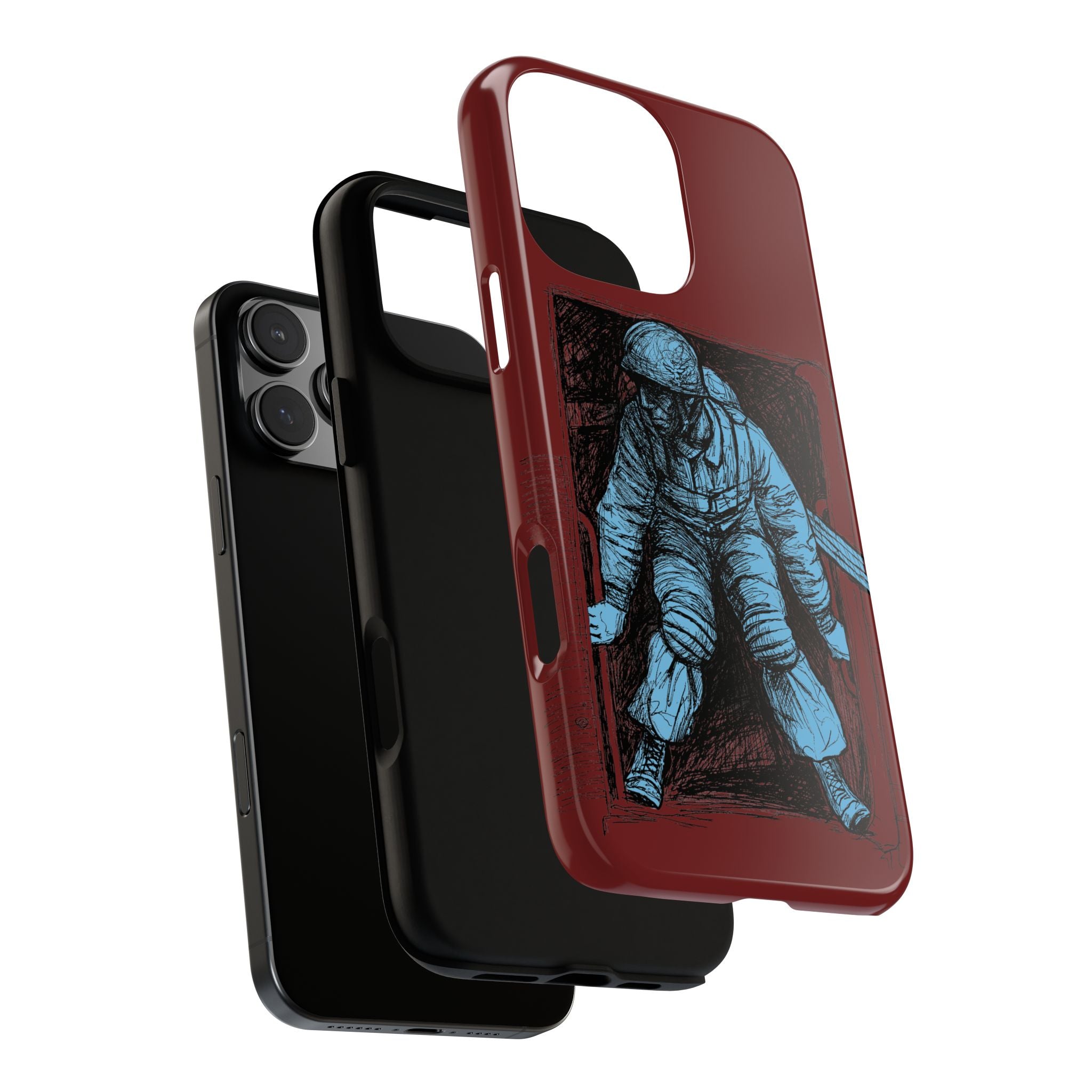 Fallschirmjäger Phone Case | WWII German Paratrooper Hand-Drawn Art | Maroon & Cambridge Blue Tough Case