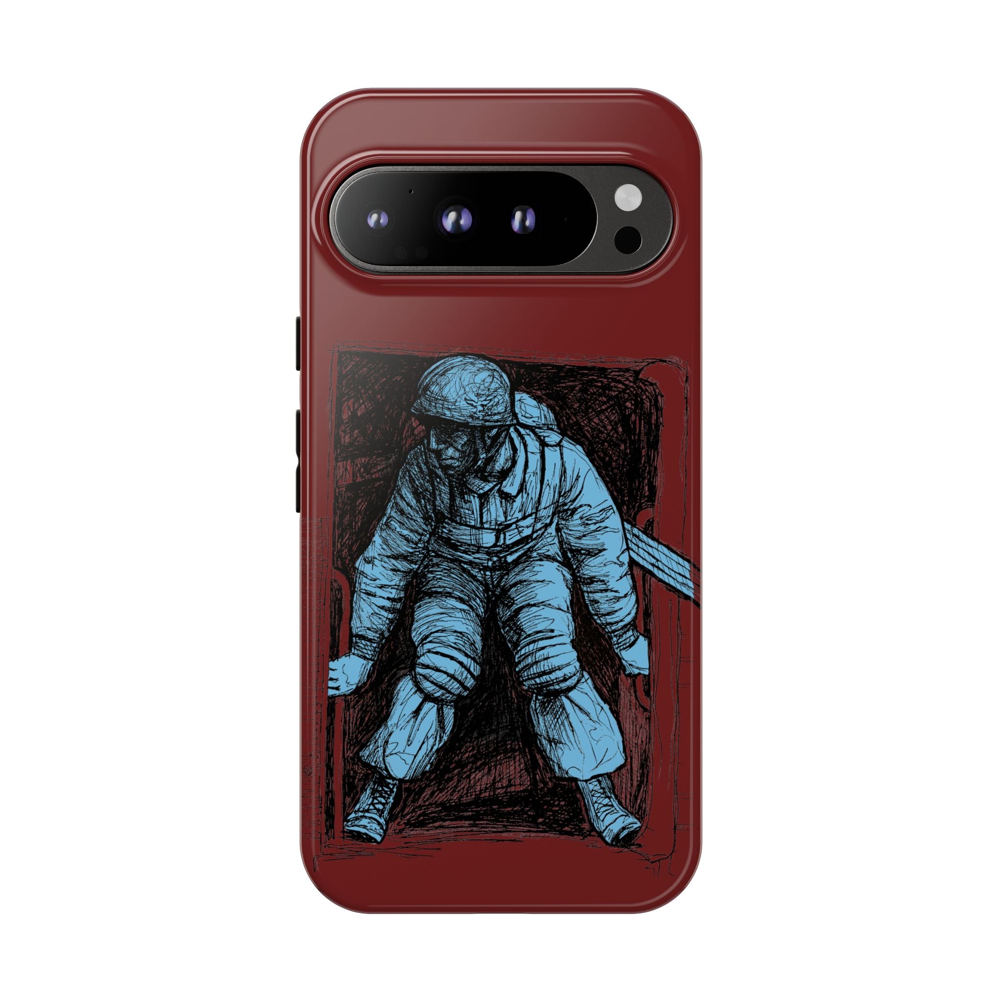 Fallschirmjäger Phone Case | WWII German Paratrooper Hand-Drawn Art | Maroon & Cambridge Blue Tough Case