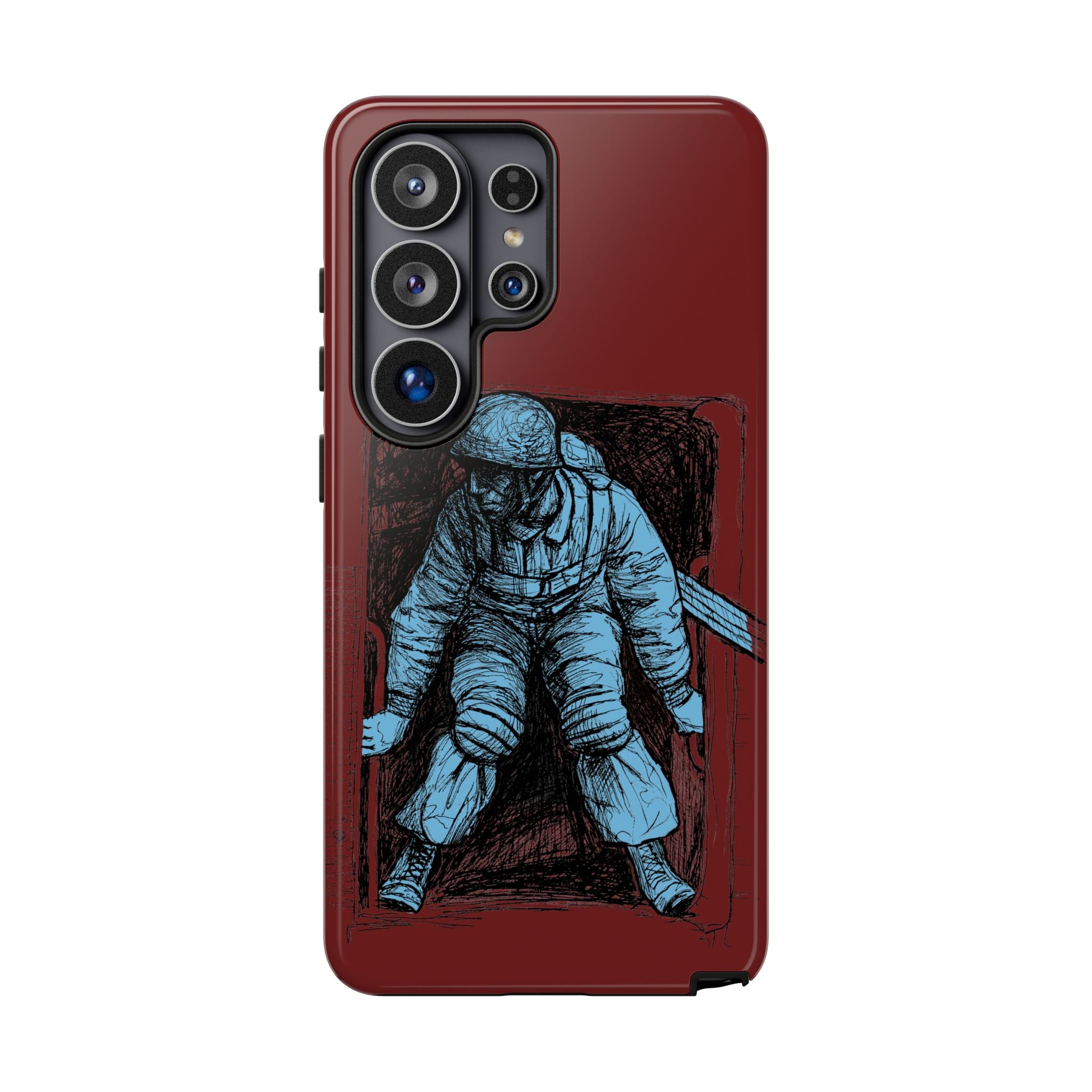 Fallschirmjäger Phone Case | WWII German Paratrooper Hand-Drawn Art | Maroon & Cambridge Blue Tough Case