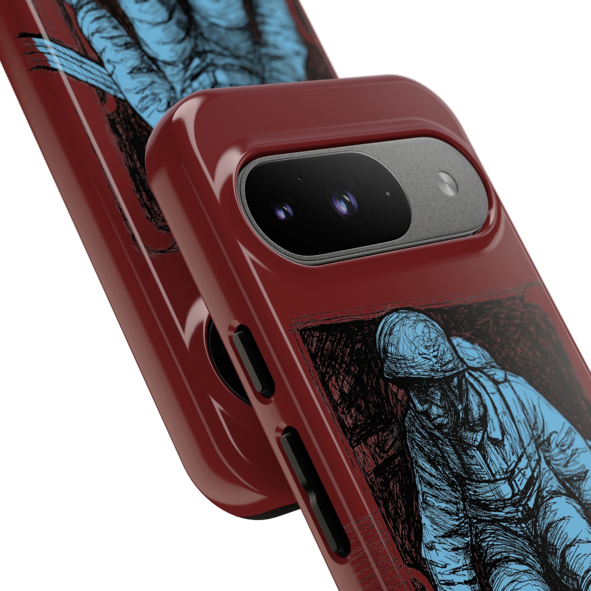 Fallschirmjäger Phone Case | WWII German Paratrooper Hand-Drawn Art | Maroon & Cambridge Blue Tough Case