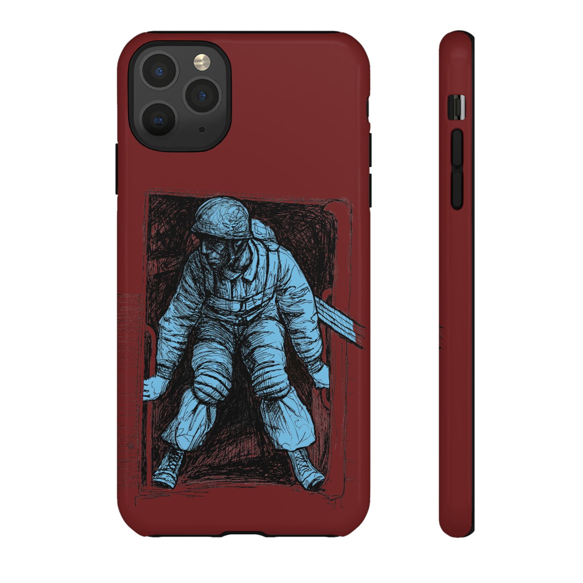 Fallschirmjäger Phone Case | WWII German Paratrooper Hand-Drawn Art | Maroon & Cambridge Blue Tough Case