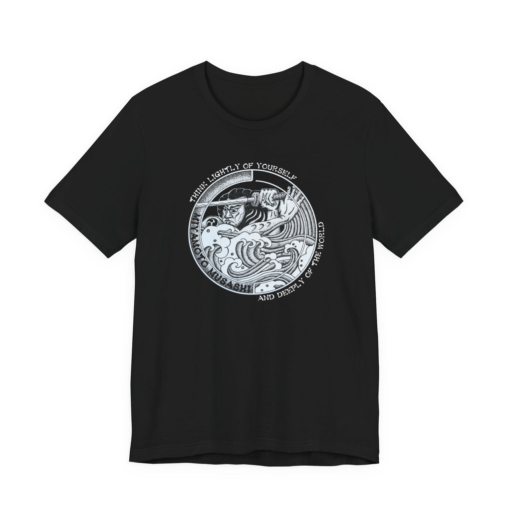 Musashi pointillism circle design — hand-drawn samurai warrior with Japanese waves and philosophy quote
61931851971