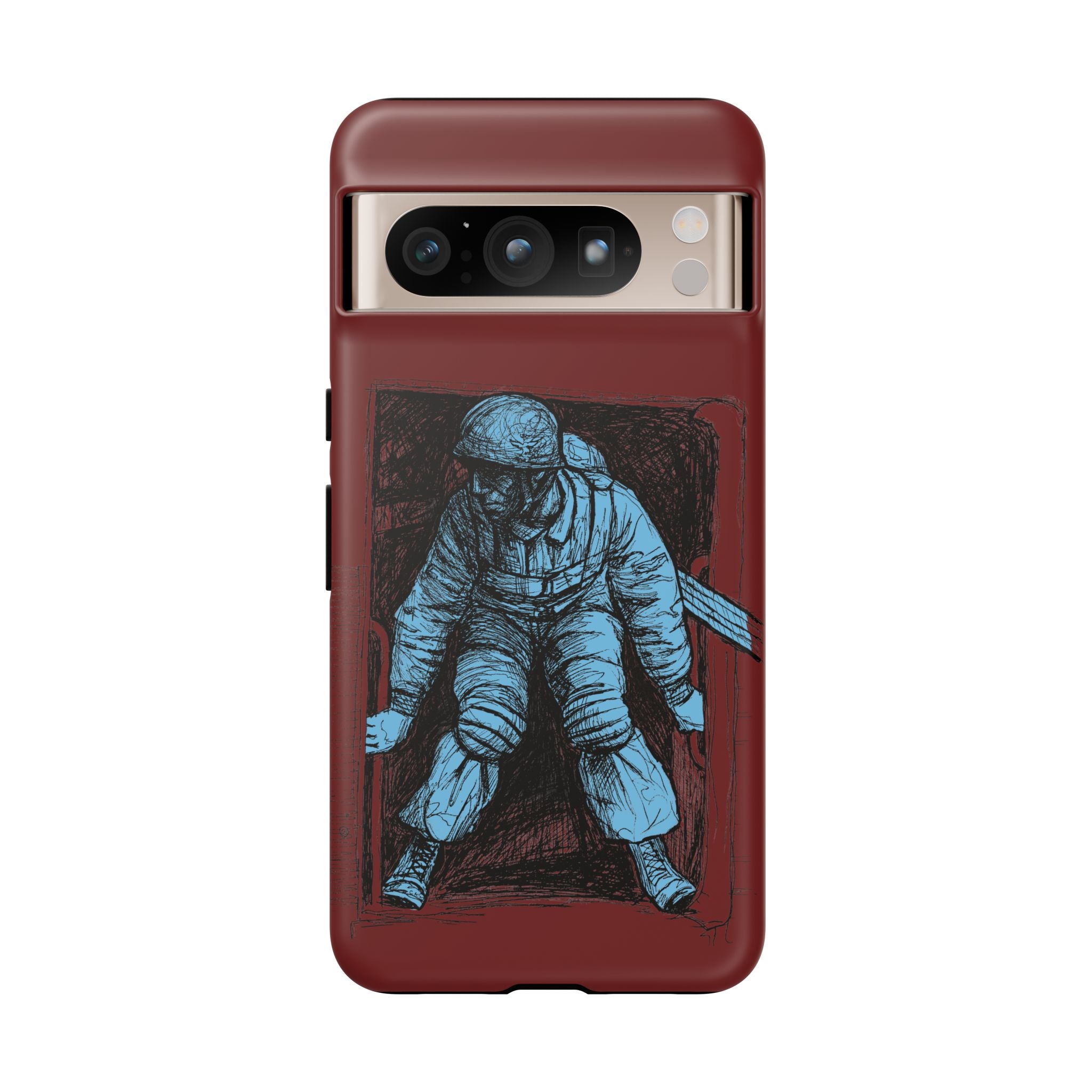 Fallschirmjäger Phone Case | WWII German Paratrooper Hand-Drawn Art | Maroon & Cambridge Blue Tough Case