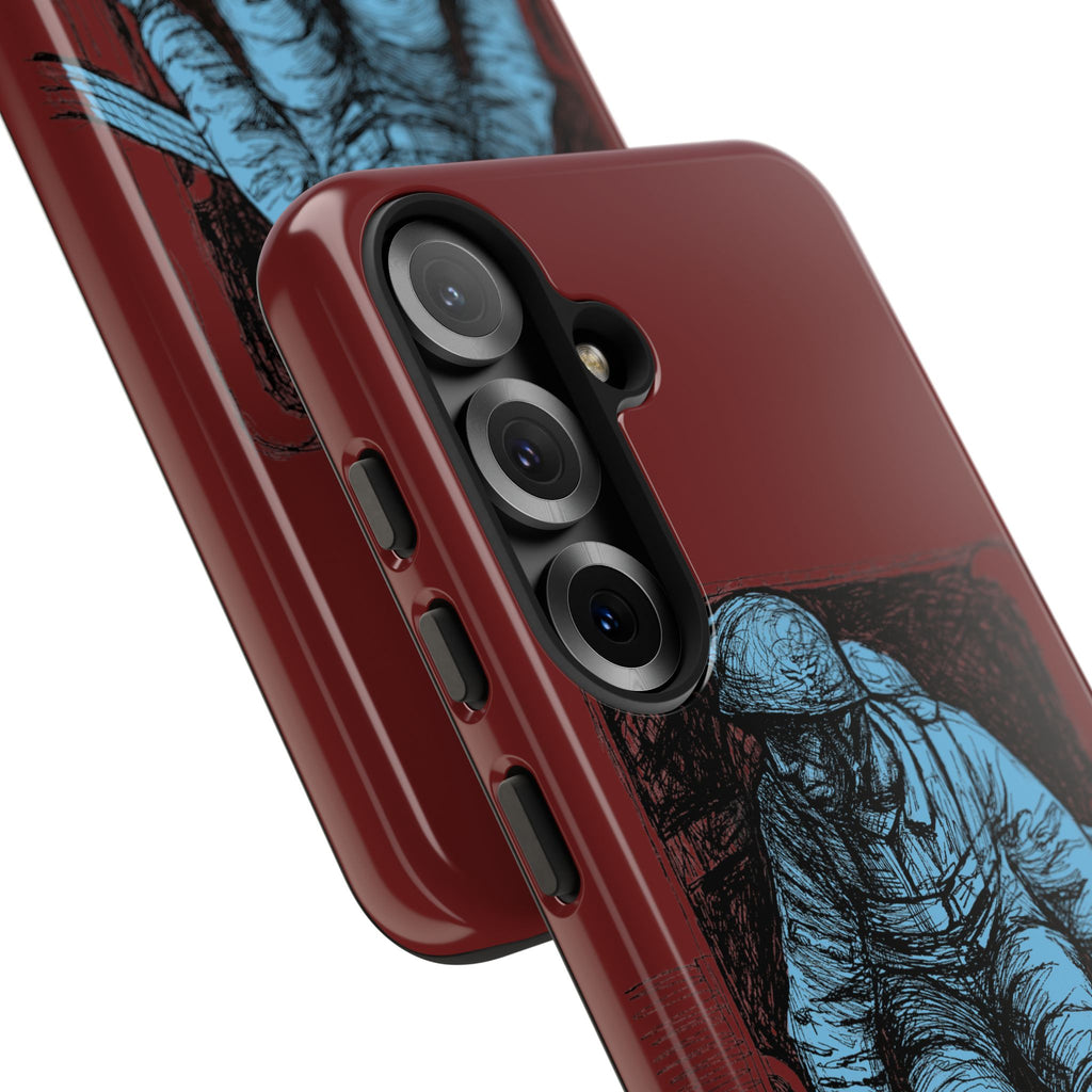 Fallschirmjäger Phone Case | WWII German Paratrooper Hand-Drawn Art | Maroon & Cambridge Blue Tough Case