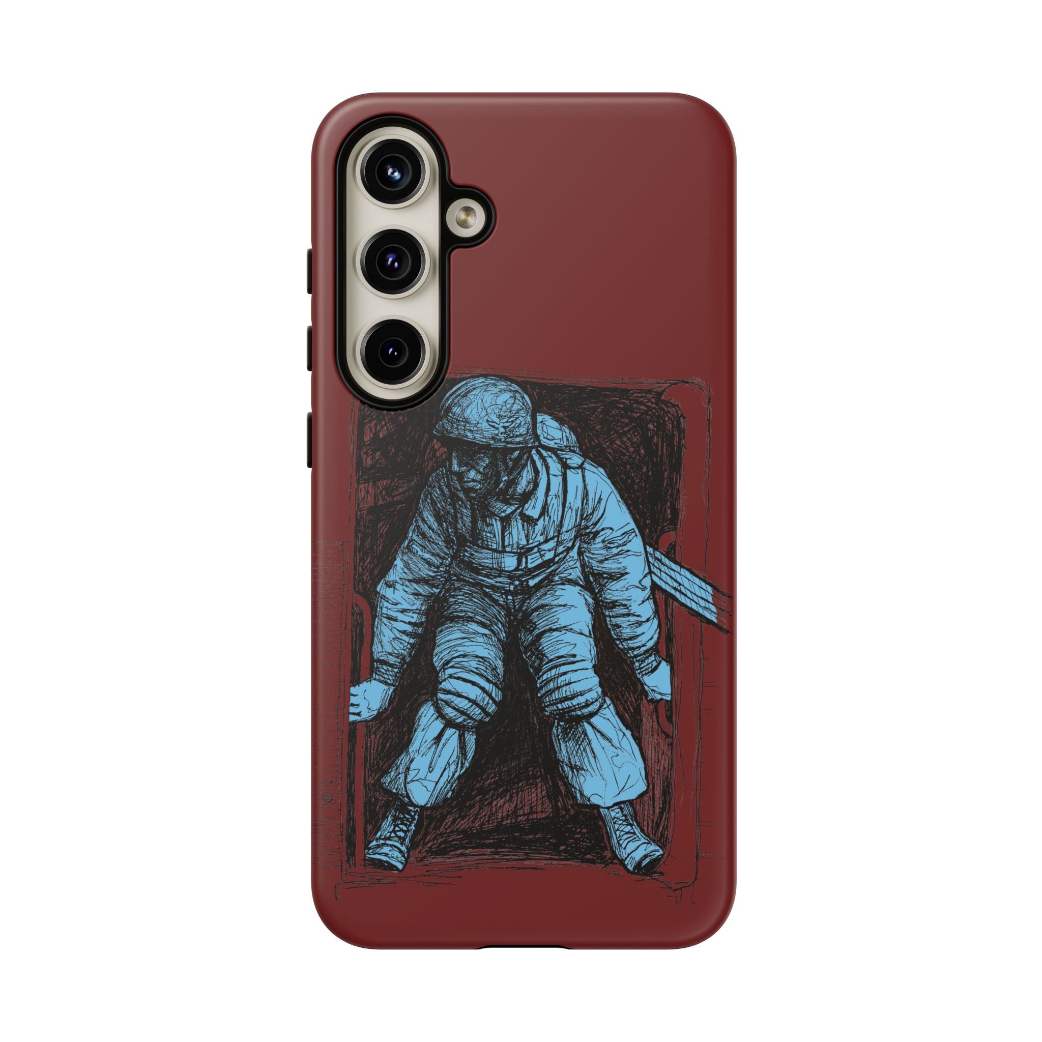 Fallschirmjäger Phone Case | WWII German Paratrooper Hand-Drawn Art | Maroon & Cambridge Blue Tough Case