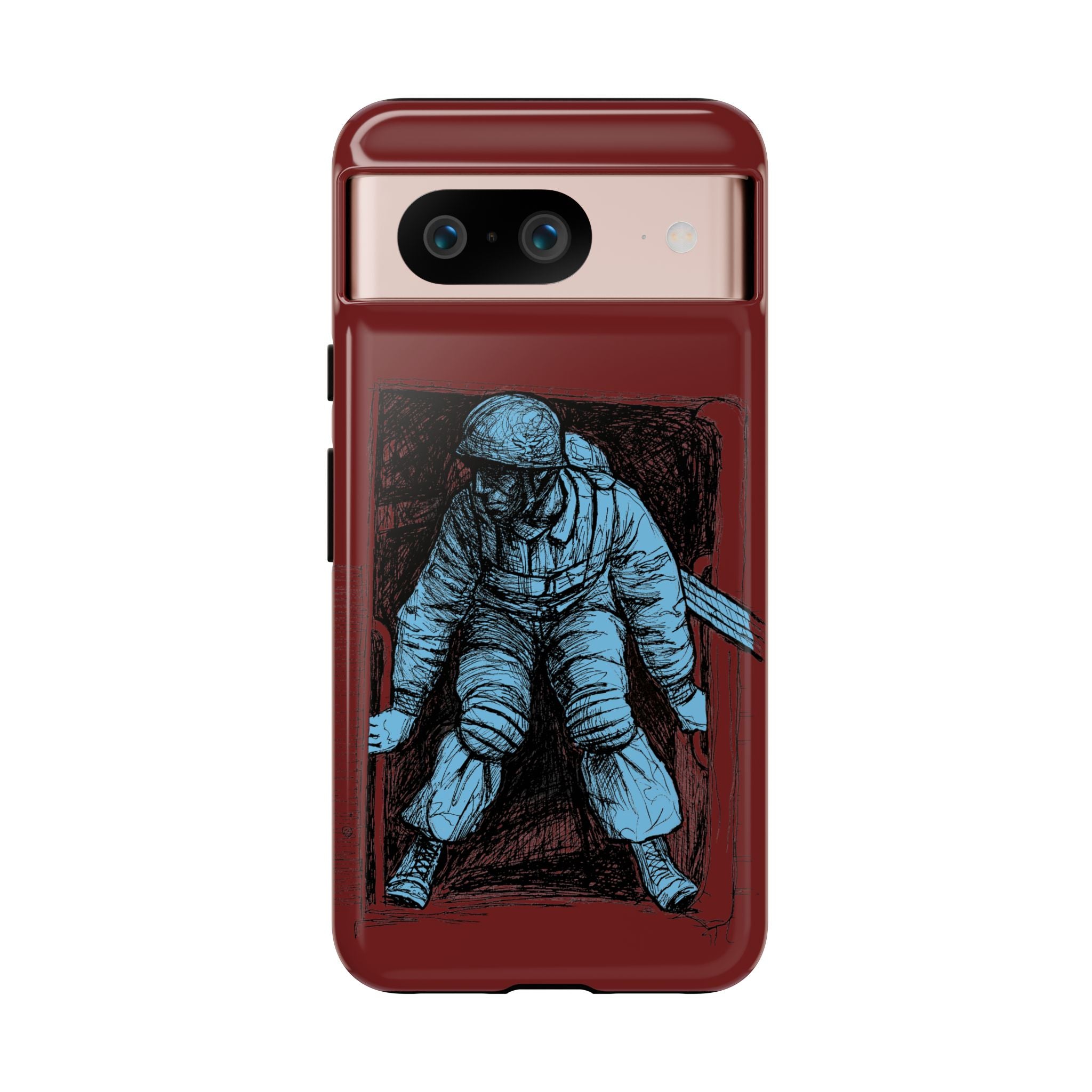 Fallschirmjäger Phone Case | WWII German Paratrooper Hand-Drawn Art | Maroon & Cambridge Blue Tough Case