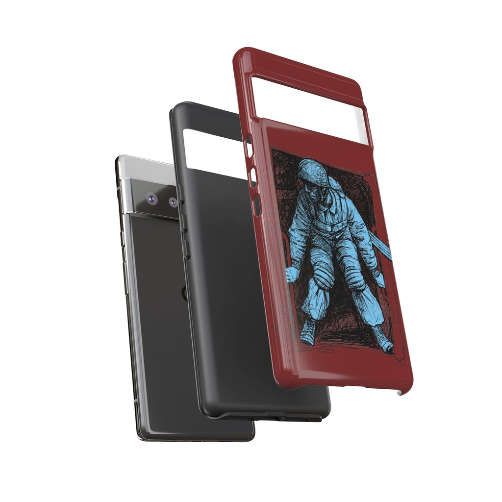 Fallschirmjäger Phone Case | WWII German Paratrooper Hand-Drawn Art | Maroon & Cambridge Blue Tough Case