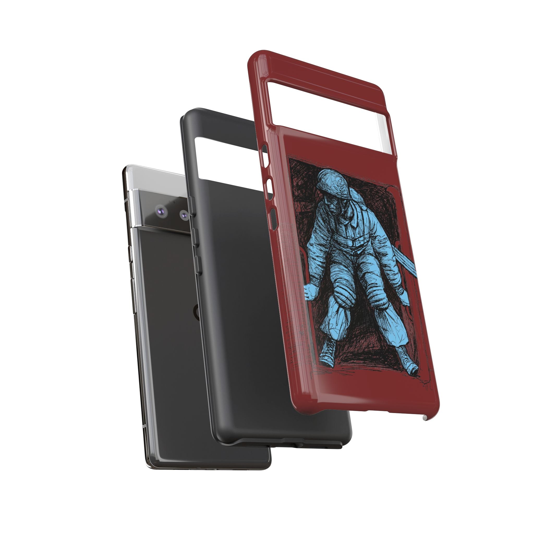 Fallschirmjäger Phone Case | WWII German Paratrooper Hand-Drawn Art | Maroon & Cambridge Blue Tough Case
