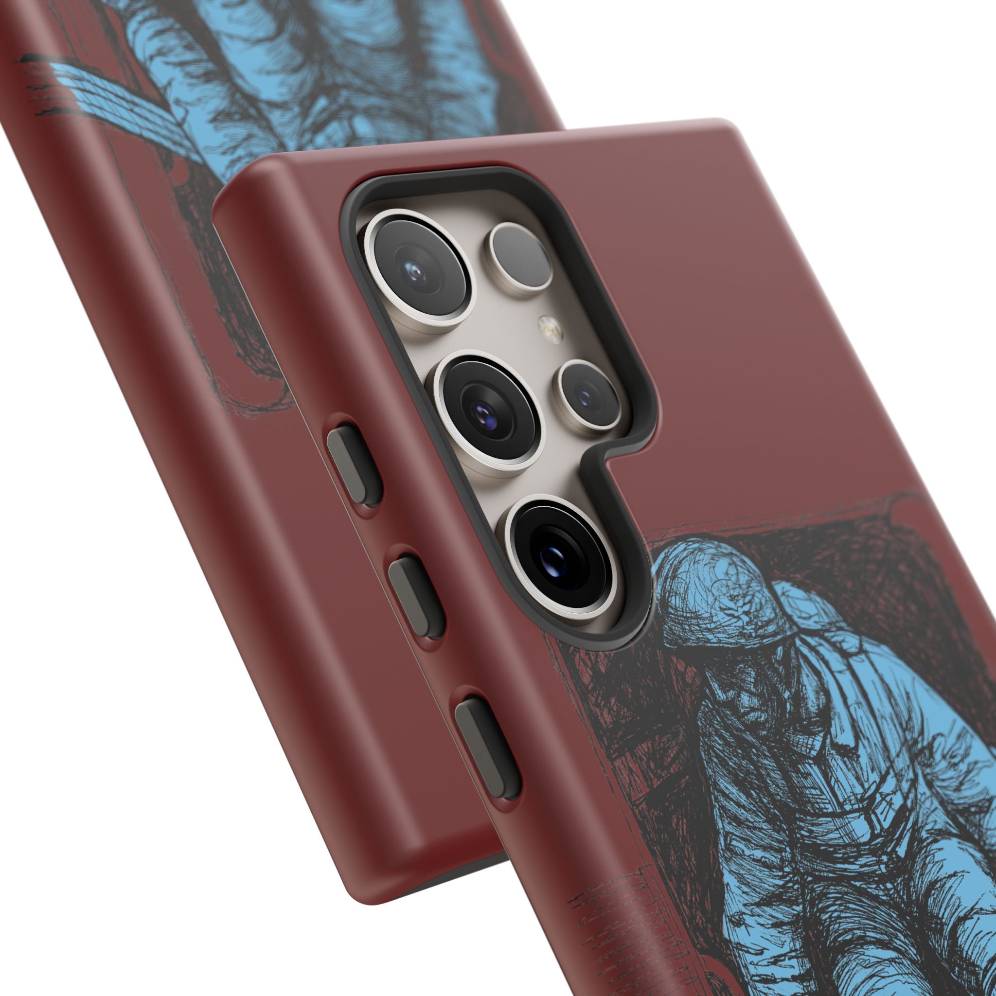 Fallschirmjäger Phone Case | WWII German Paratrooper Hand-Drawn Art | Maroon & Cambridge Blue Tough Case