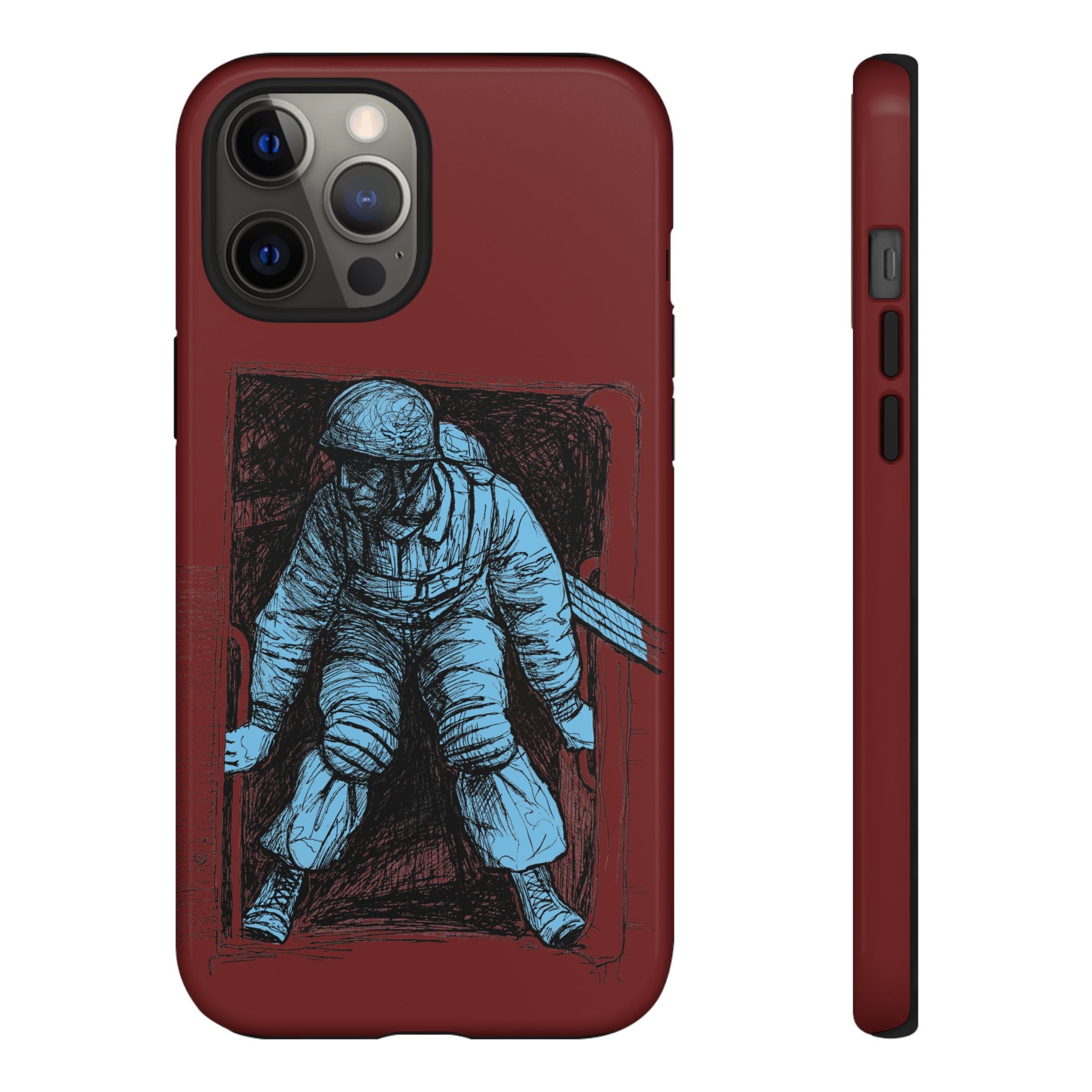 Fallschirmjäger Phone Case | WWII German Paratrooper Hand-Drawn Art | Maroon & Cambridge Blue Tough Case