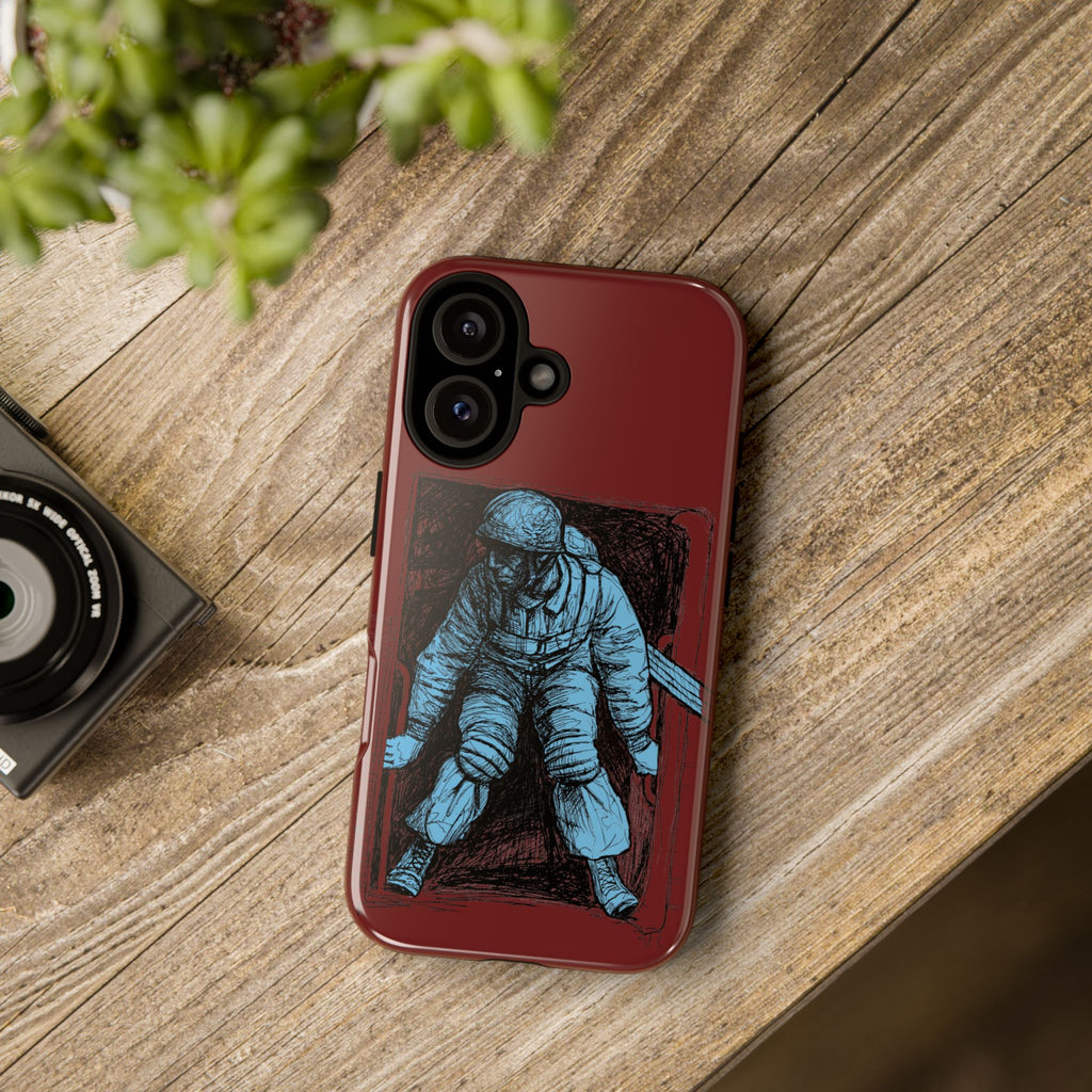 Fallschirmjäger Phone Case | WWII German Paratrooper Hand-Drawn Art | Maroon & Cambridge Blue Tough Case
