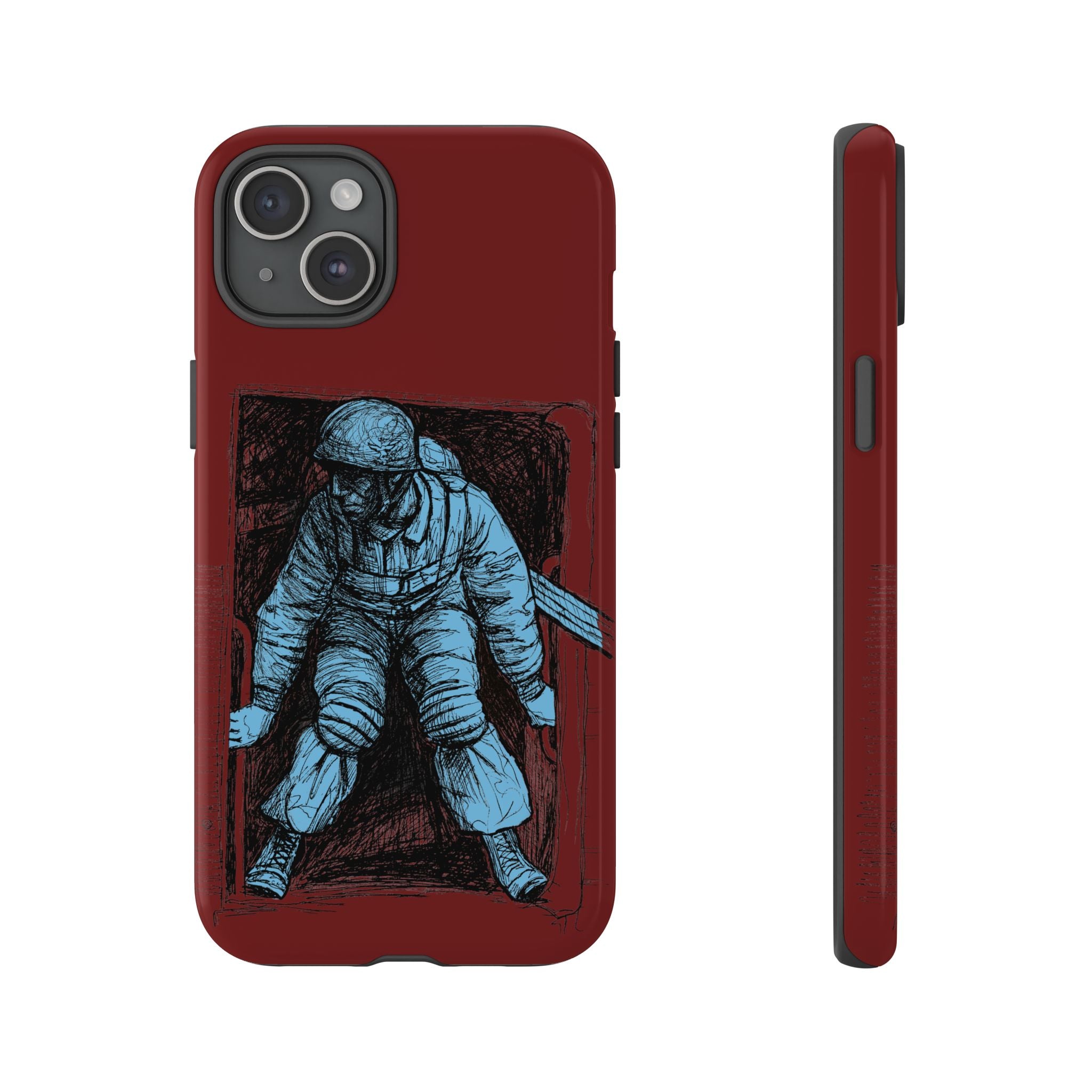 Fallschirmjäger Phone Case | WWII German Paratrooper Hand-Drawn Art | Maroon & Cambridge Blue Tough Case