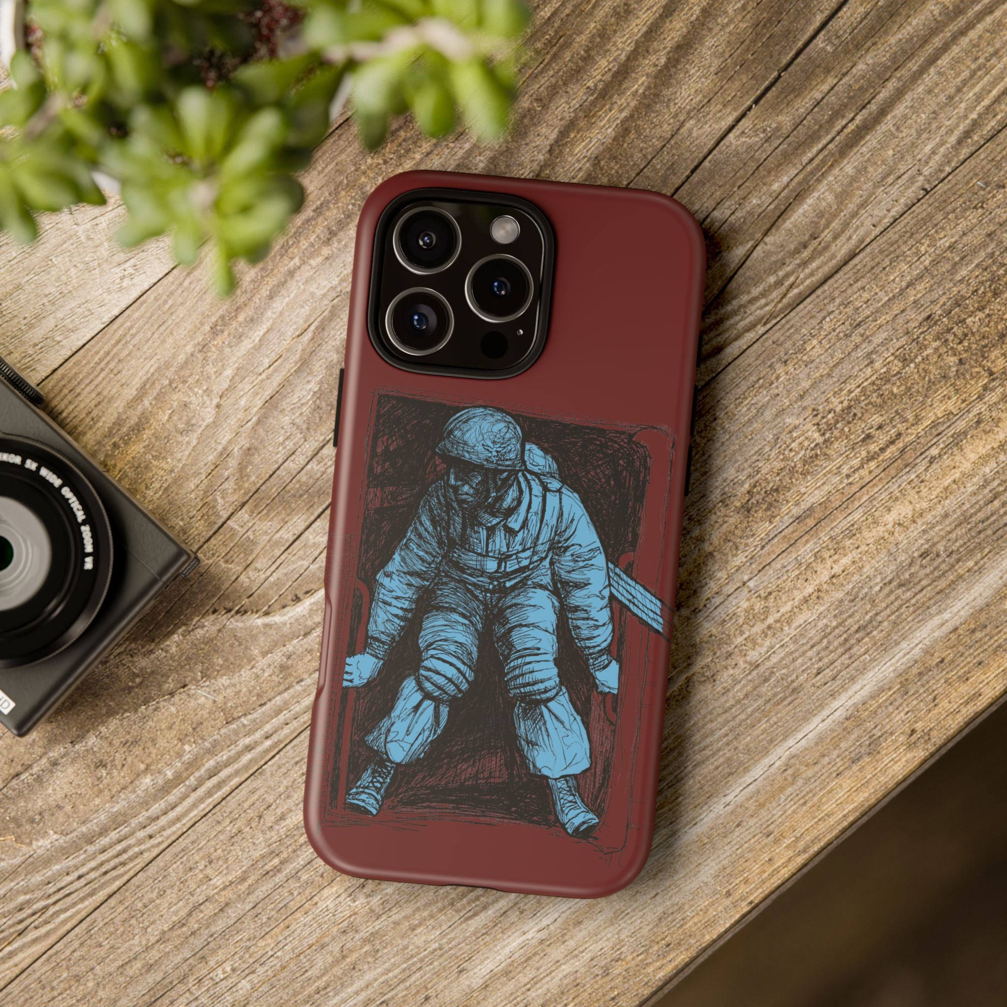 Fallschirmjäger Phone Case | WWII German Paratrooper Hand-Drawn Art | Maroon & Cambridge Blue Tough Case