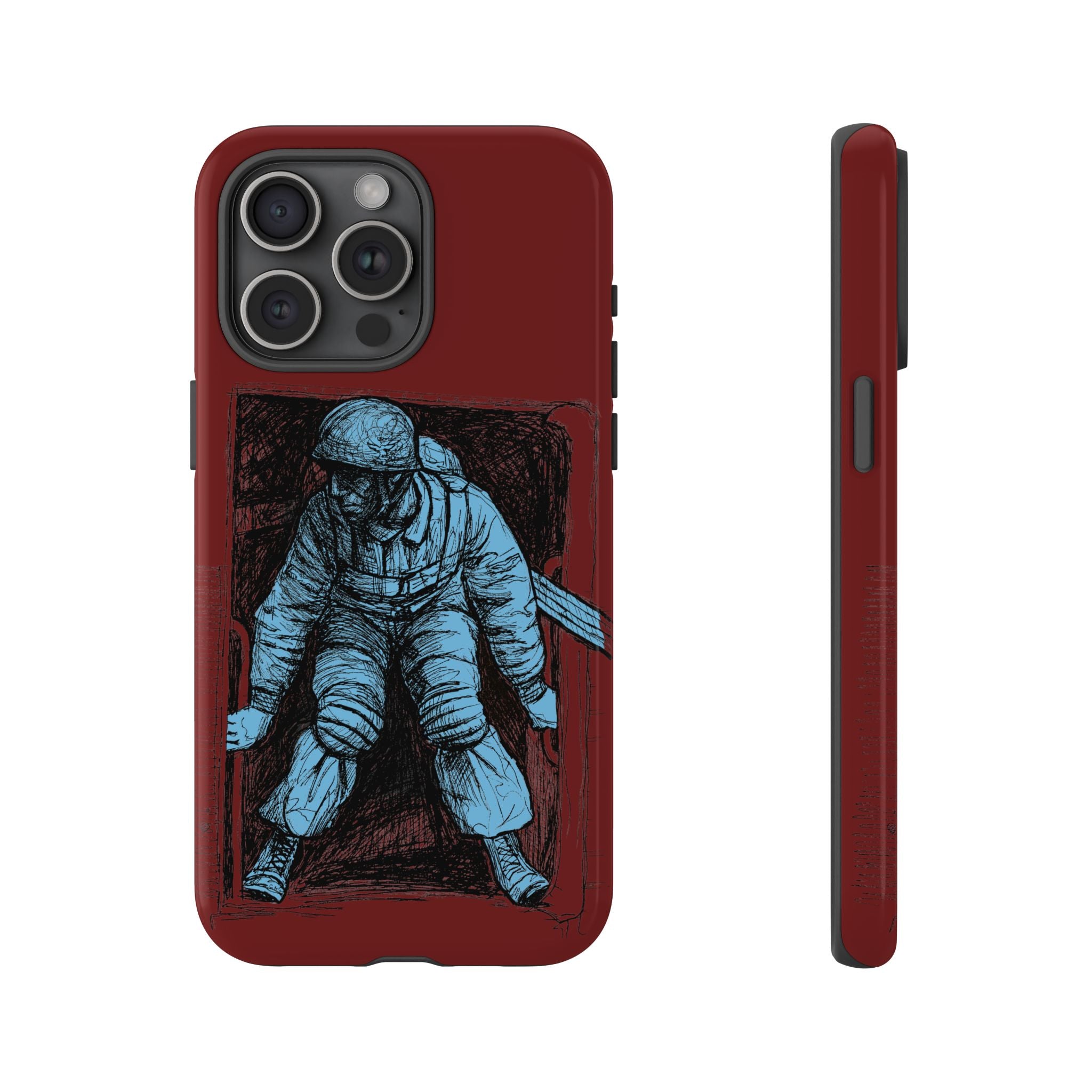 Fallschirmjäger Phone Case | WWII German Paratrooper Hand-Drawn Art | Maroon & Cambridge Blue Tough Case