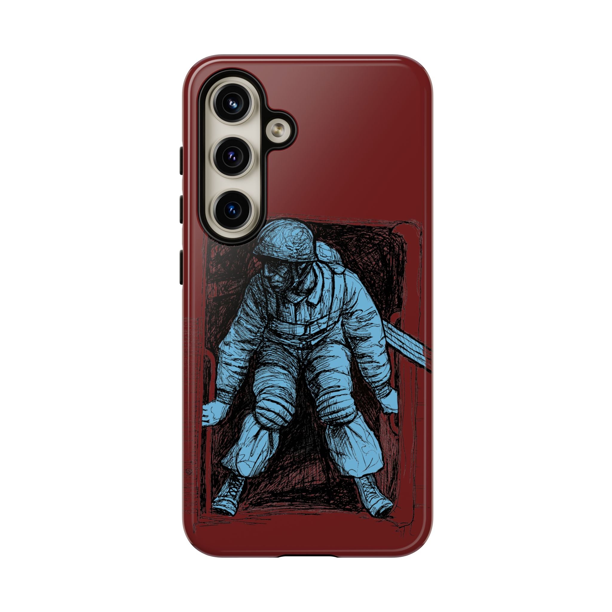 Fallschirmjäger Phone Case | WWII German Paratrooper Hand-Drawn Art | Maroon & Cambridge Blue Tough Case