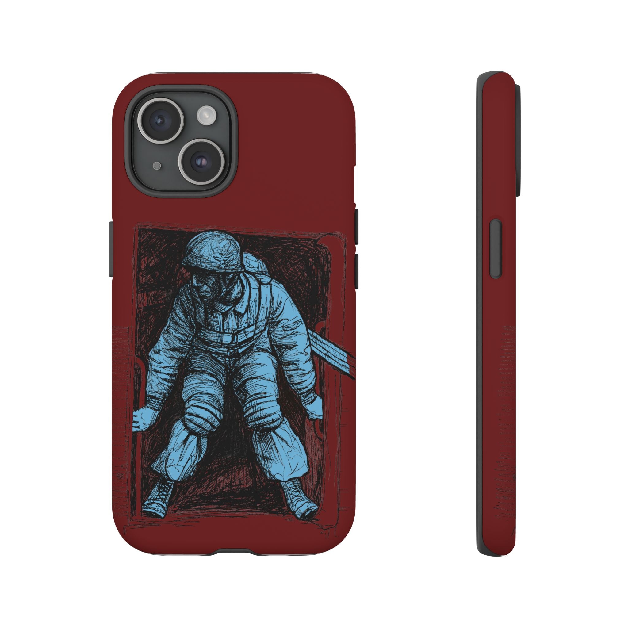 Fallschirmjäger Phone Case | WWII German Paratrooper Hand-Drawn Art | Maroon & Cambridge Blue Tough Case