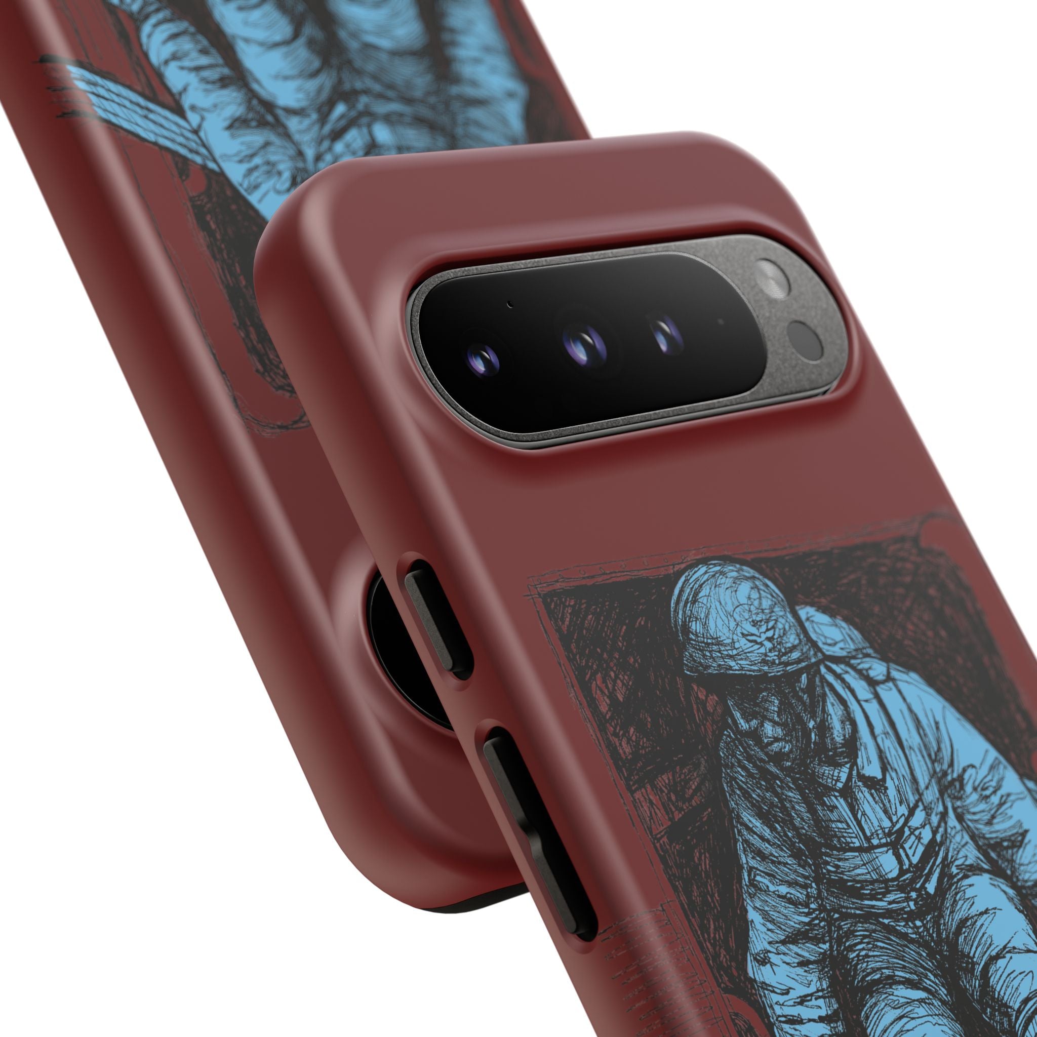Fallschirmjäger Phone Case | WWII German Paratrooper Hand-Drawn Art | Maroon & Cambridge Blue Tough Case