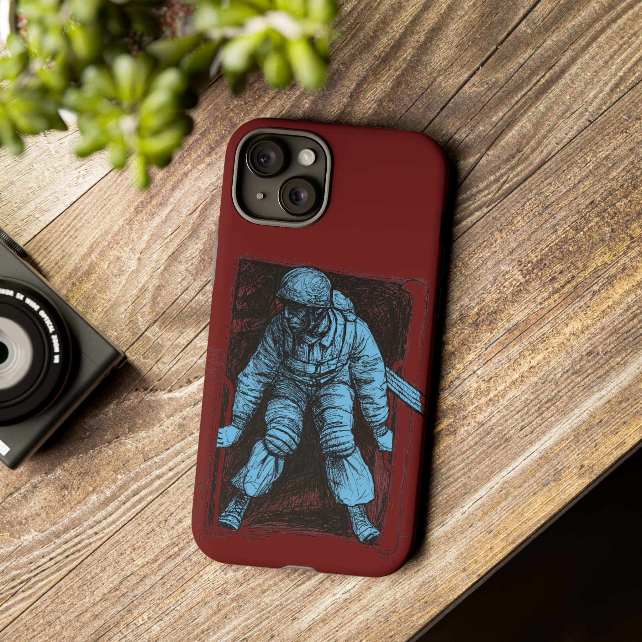 Fallschirmjäger Phone Case | WWII German Paratrooper Hand-Drawn Art | Maroon & Cambridge Blue Tough Case
