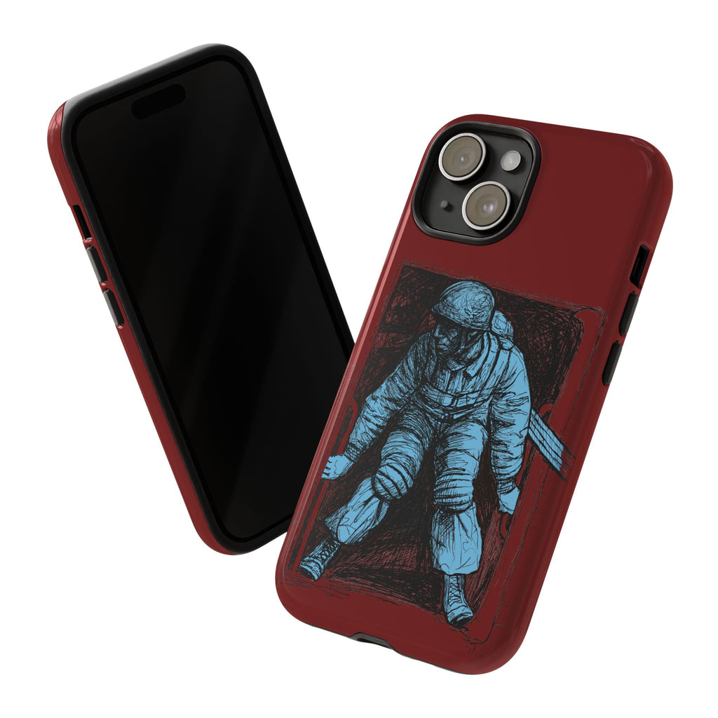 Fallschirmjäger Phone Case | WWII German Paratrooper Hand-Drawn Art | Maroon & Cambridge Blue Tough Case