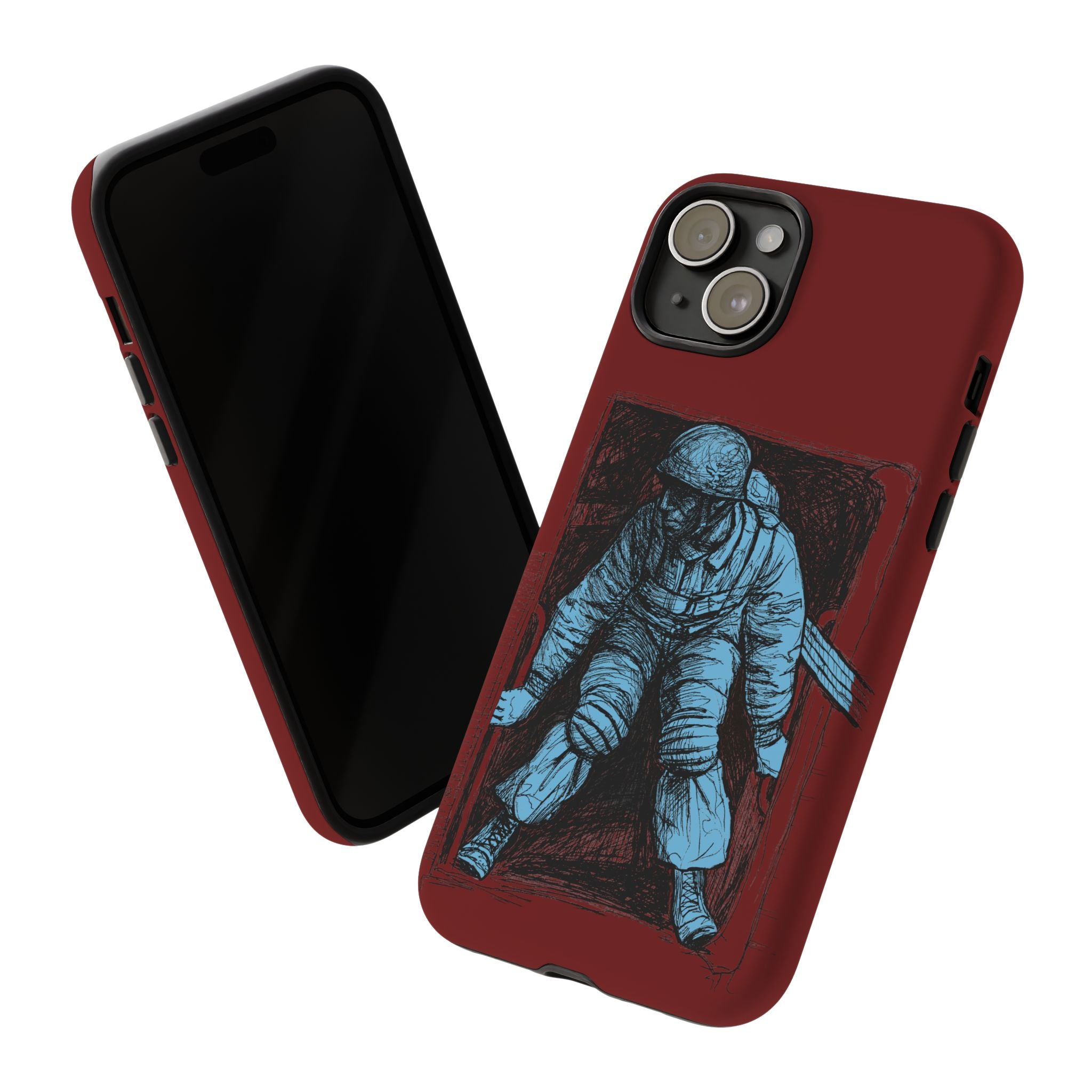 Fallschirmjäger Phone Case | WWII German Paratrooper Hand-Drawn Art | Maroon & Cambridge Blue Tough Case