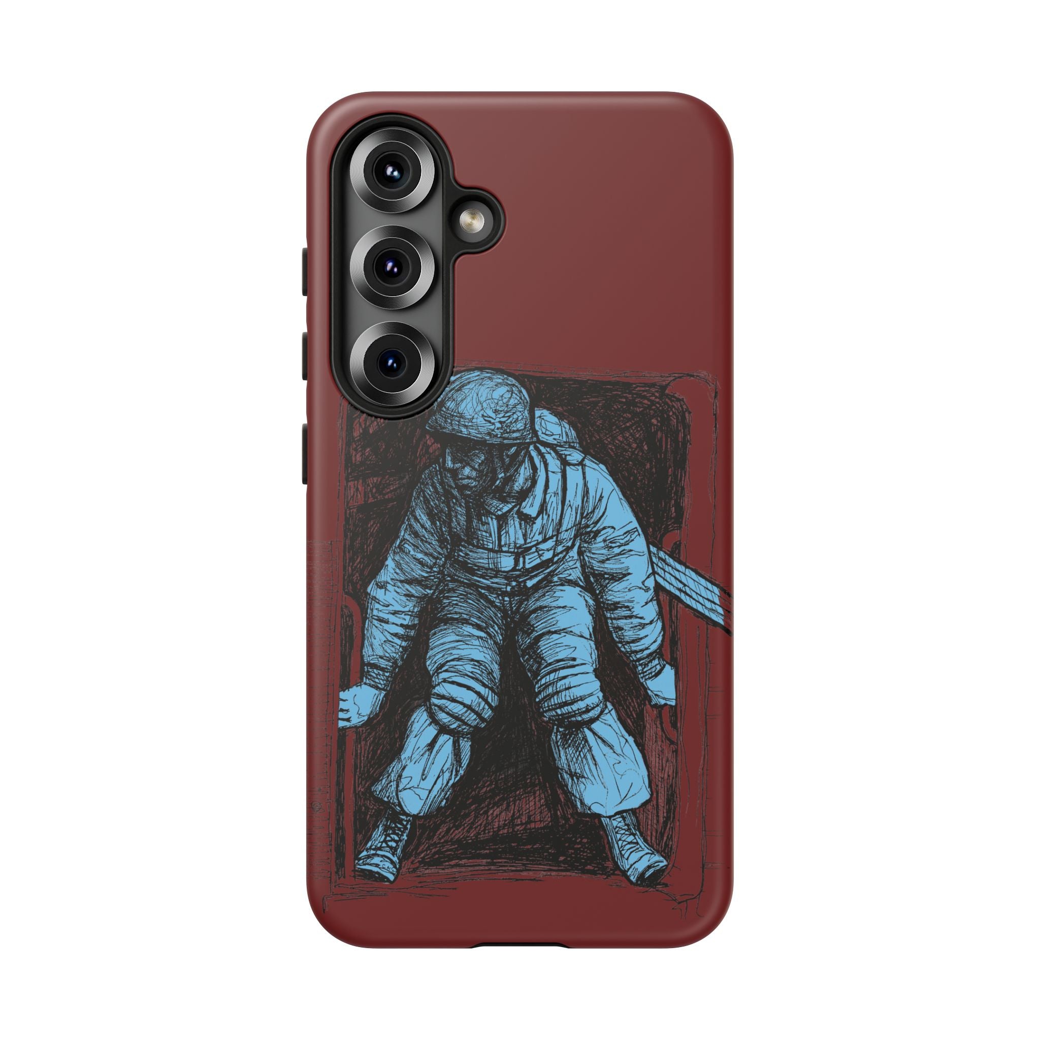 Fallschirmjäger Phone Case | WWII German Paratrooper Hand-Drawn Art | Maroon & Cambridge Blue Tough Case