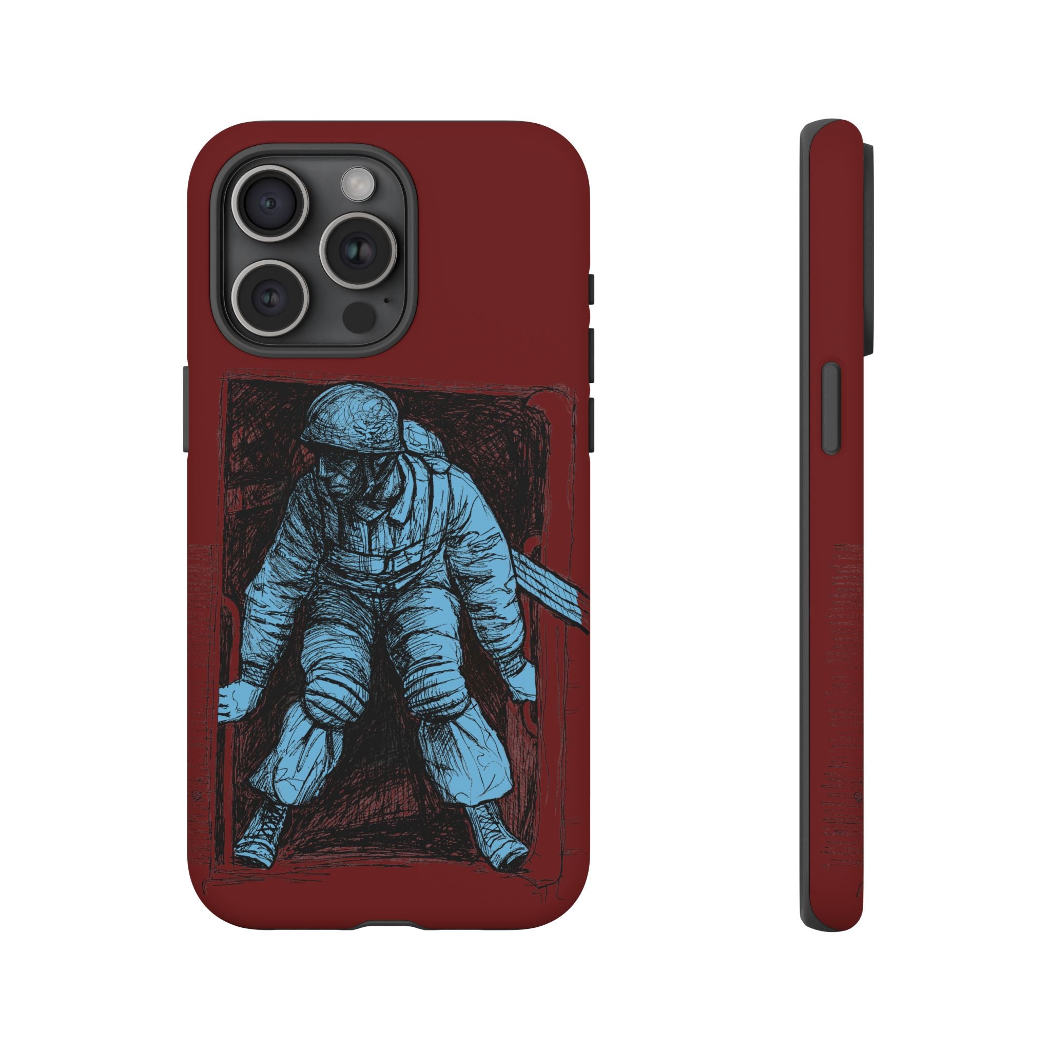 Fallschirmjäger Phone Case | WWII German Paratrooper Hand-Drawn Art | Maroon & Cambridge Blue Tough Case