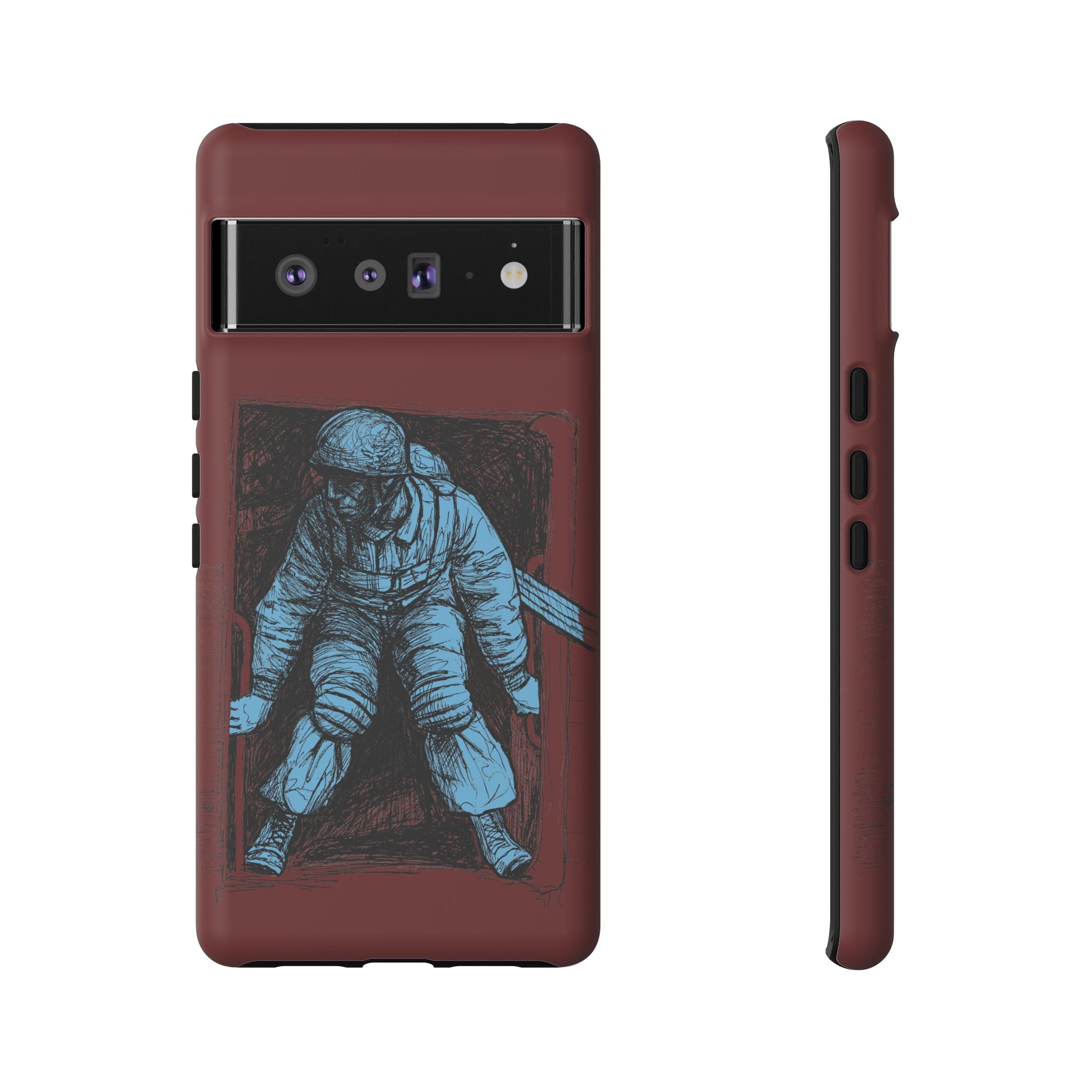 Fallschirmjäger Phone Case | WWII German Paratrooper Hand-Drawn Art | Maroon & Cambridge Blue Tough Case