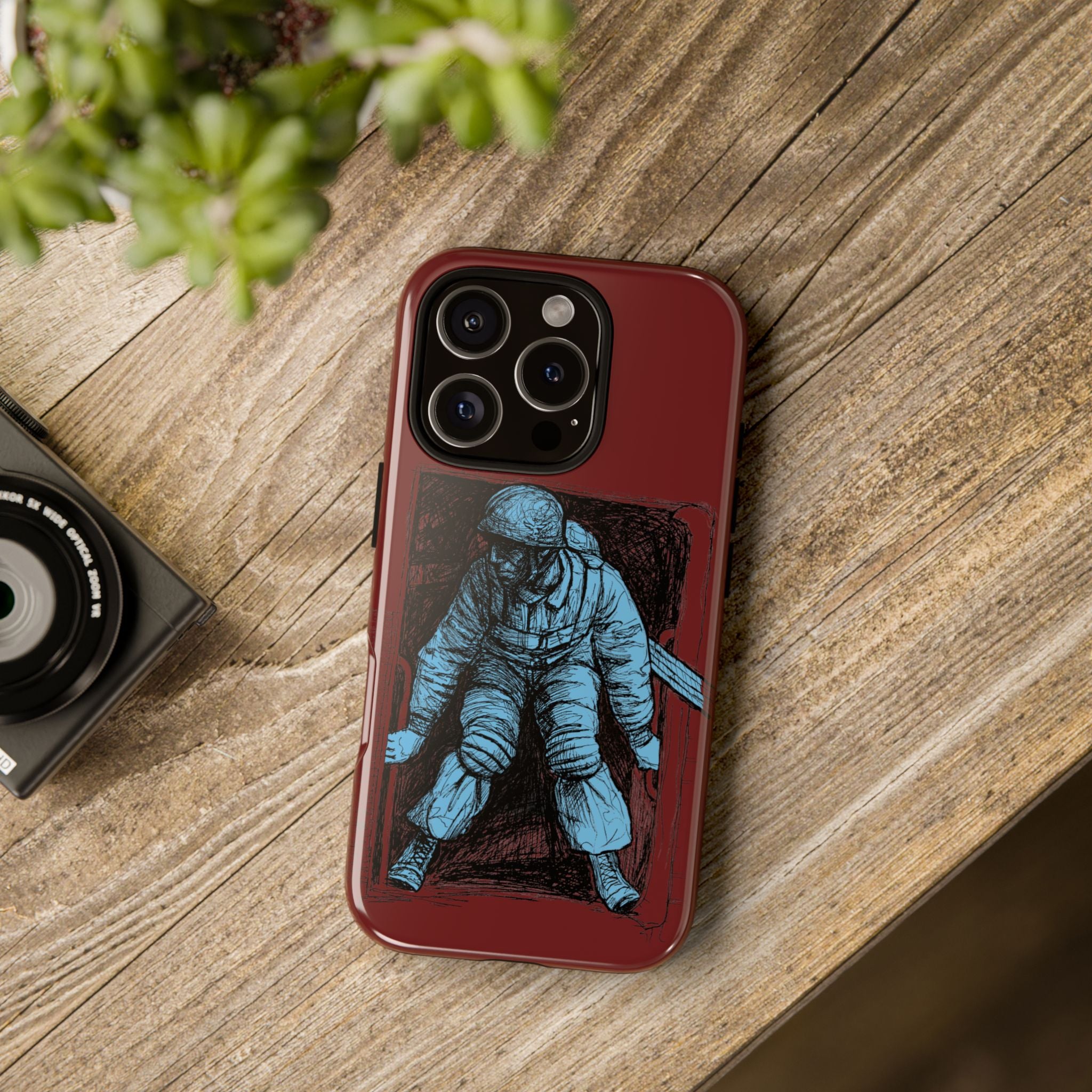 Fallschirmjäger Phone Case | WWII German Paratrooper Hand-Drawn Art | Maroon & Cambridge Blue Tough Case