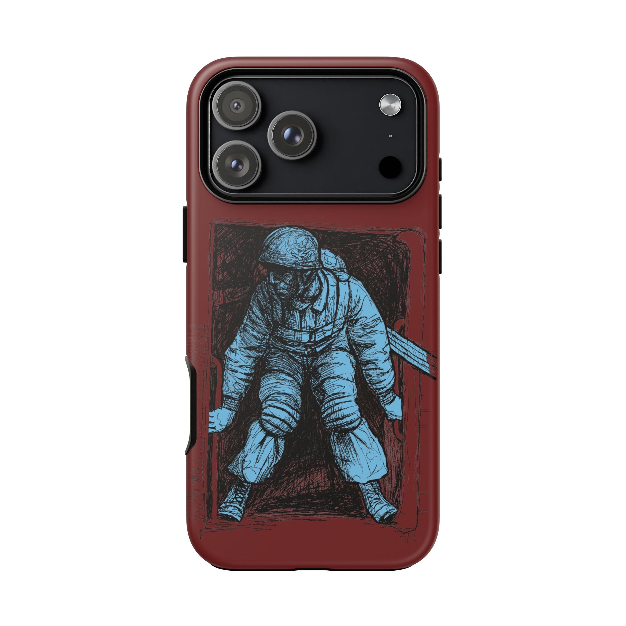 Fallschirmjäger Phone Case | WWII German Paratrooper Hand-Drawn Art | Maroon & Cambridge Blue Tough Case