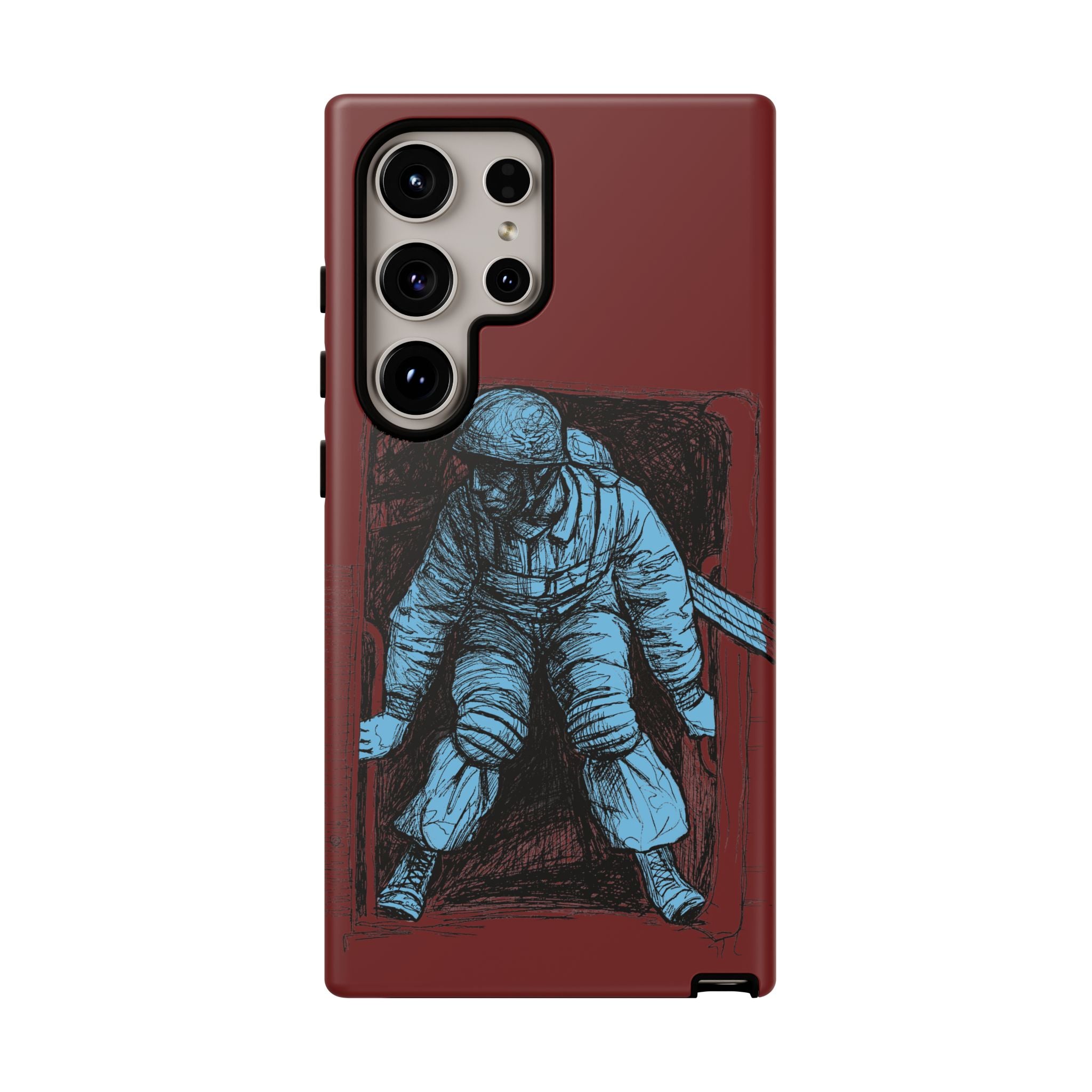 Fallschirmjäger Phone Case | WWII German Paratrooper Hand-Drawn Art | Maroon & Cambridge Blue Tough Case