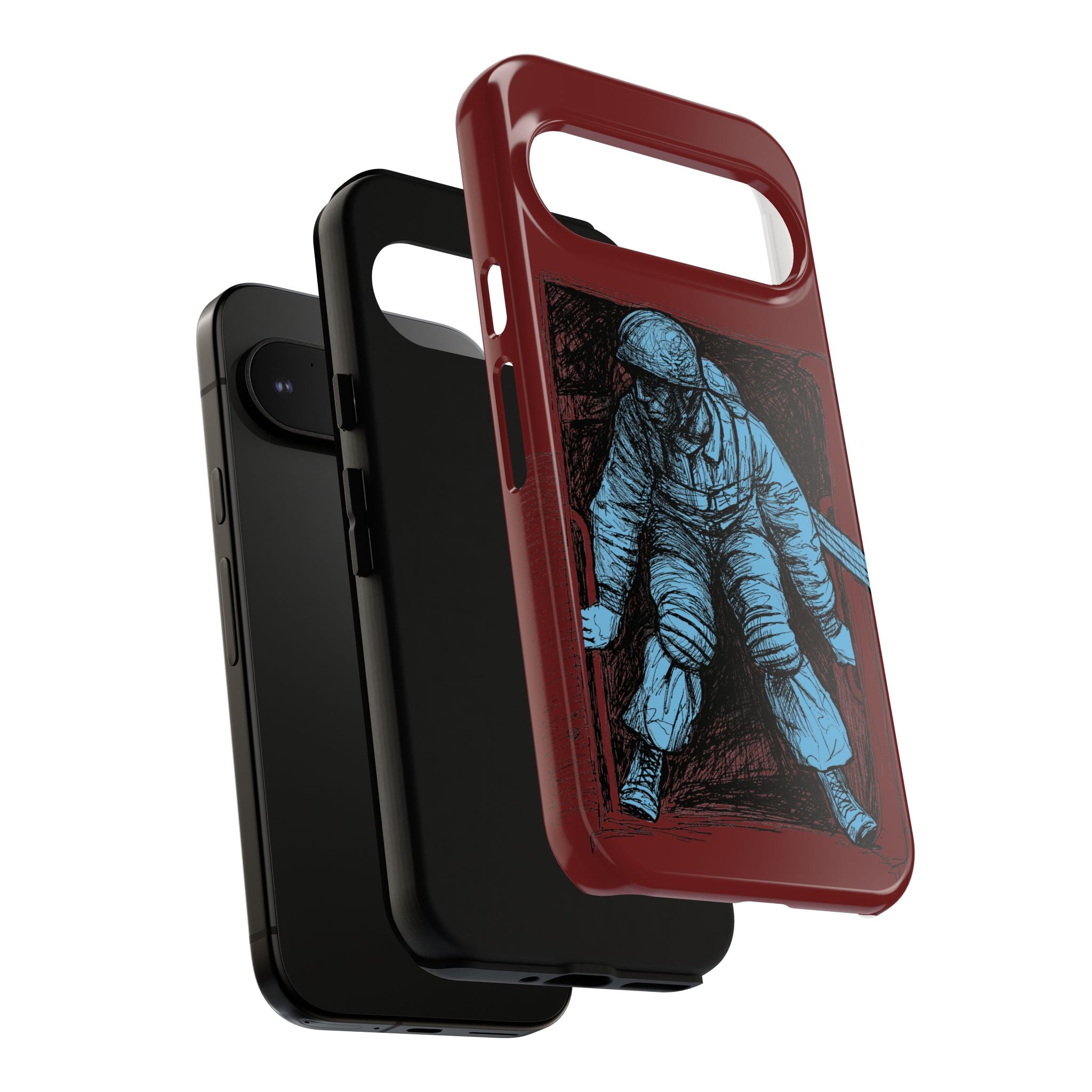 Fallschirmjäger Phone Case | WWII German Paratrooper Hand-Drawn Art | Maroon & Cambridge Blue Tough Case