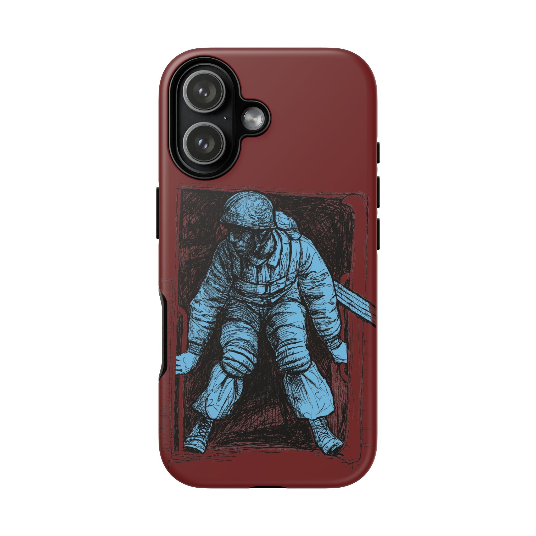 Fallschirmjäger Phone Case | WWII German Paratrooper Hand-Drawn Art | Maroon & Cambridge Blue Tough Case