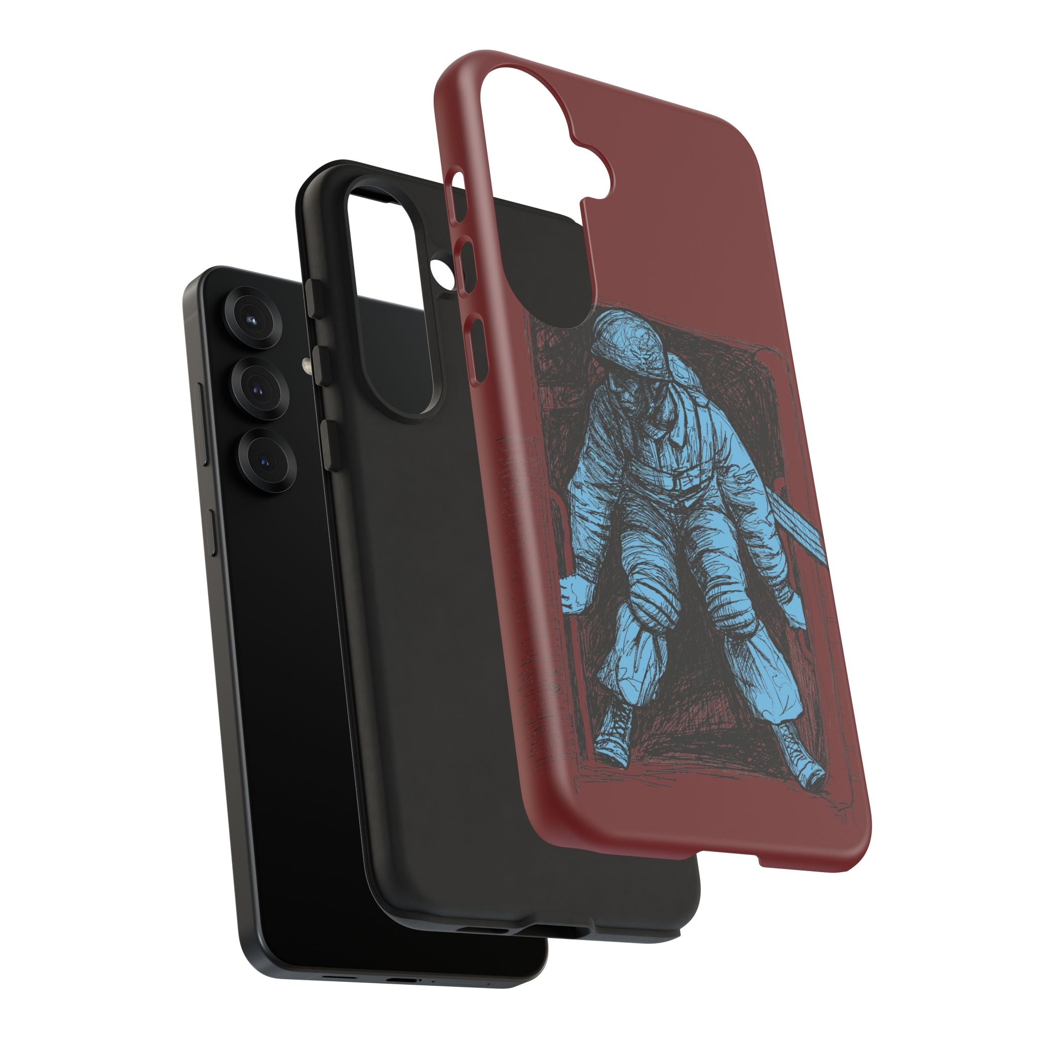 Fallschirmjäger Phone Case | WWII German Paratrooper Hand-Drawn Art | Maroon & Cambridge Blue Tough Case