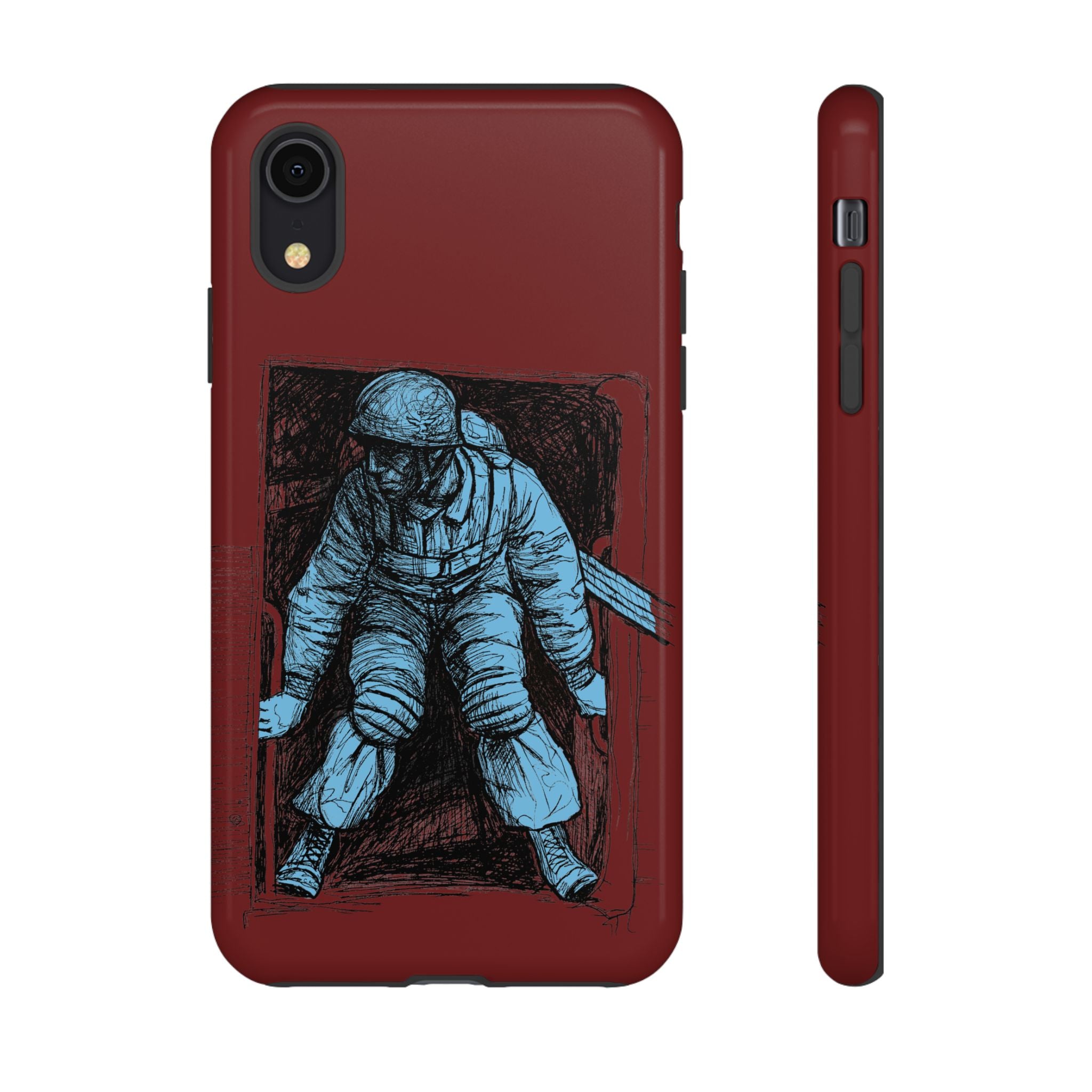 Fallschirmjäger Phone Case | WWII German Paratrooper Hand-Drawn Art | Maroon & Cambridge Blue Tough Case