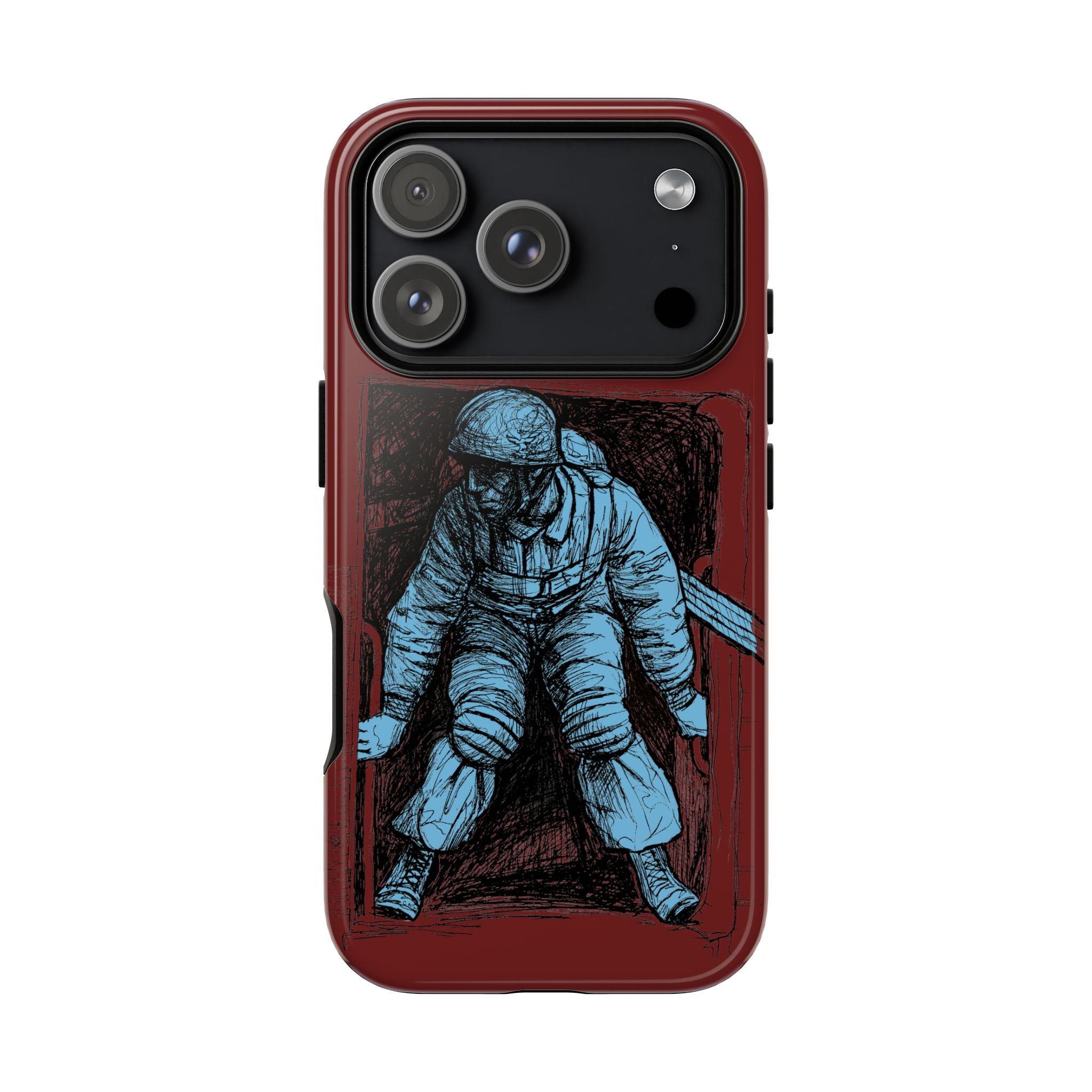 Fallschirmjäger Phone Case | WWII German Paratrooper Hand-Drawn Art | Maroon & Cambridge Blue Tough Case