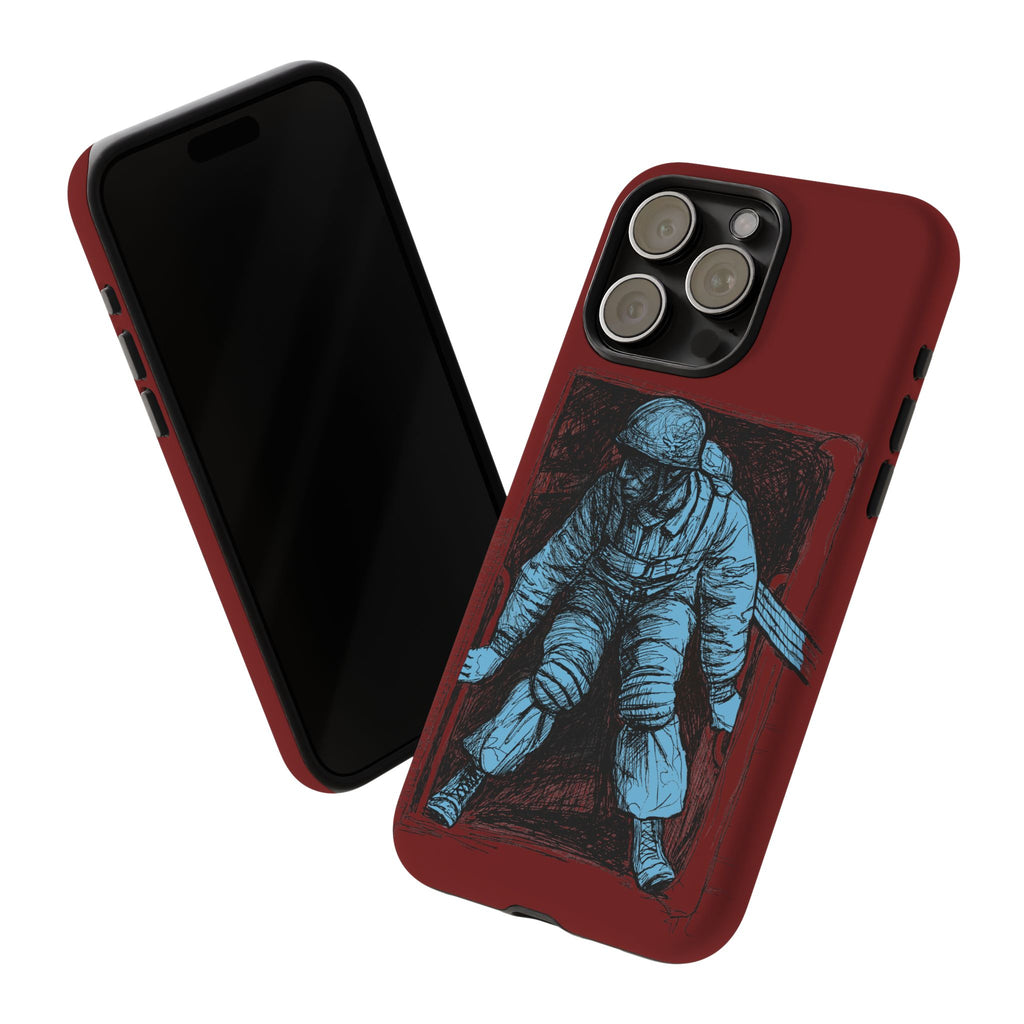 Fallschirmjäger Phone Case | WWII German Paratrooper Hand-Drawn Art | Maroon & Cambridge Blue Tough Case