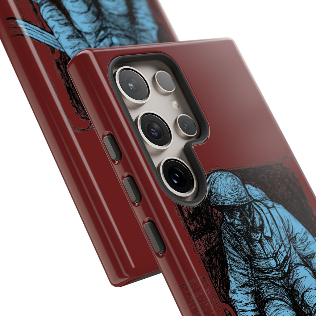 Fallschirmjäger Phone Case | WWII German Paratrooper Hand-Drawn Art | Maroon & Cambridge Blue Tough Case