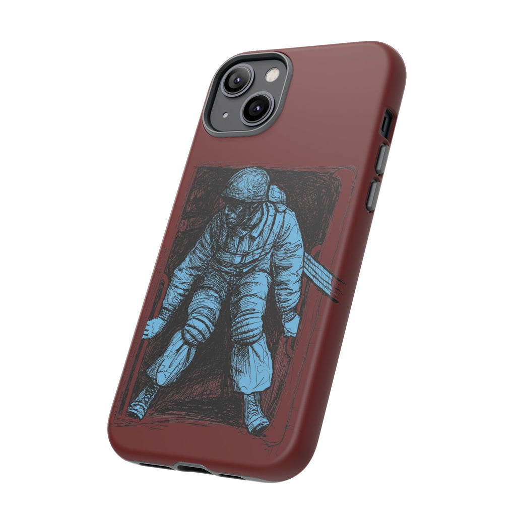 Fallschirmjäger Phone Case | WWII German Paratrooper Hand-Drawn Art | Maroon & Cambridge Blue Tough Case
