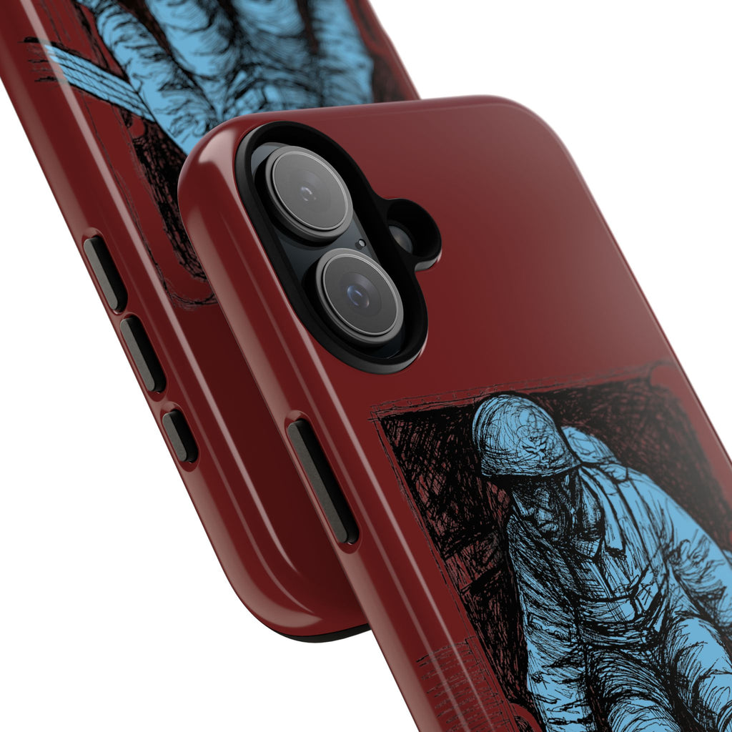 Fallschirmjäger Phone Case | WWII German Paratrooper Hand-Drawn Art | Maroon & Cambridge Blue Tough Case
