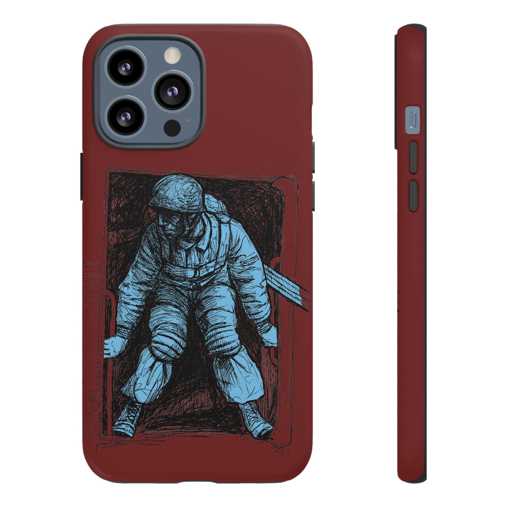 Fallschirmjäger Phone Case | WWII German Paratrooper Hand-Drawn Art | Maroon & Cambridge Blue Tough Case