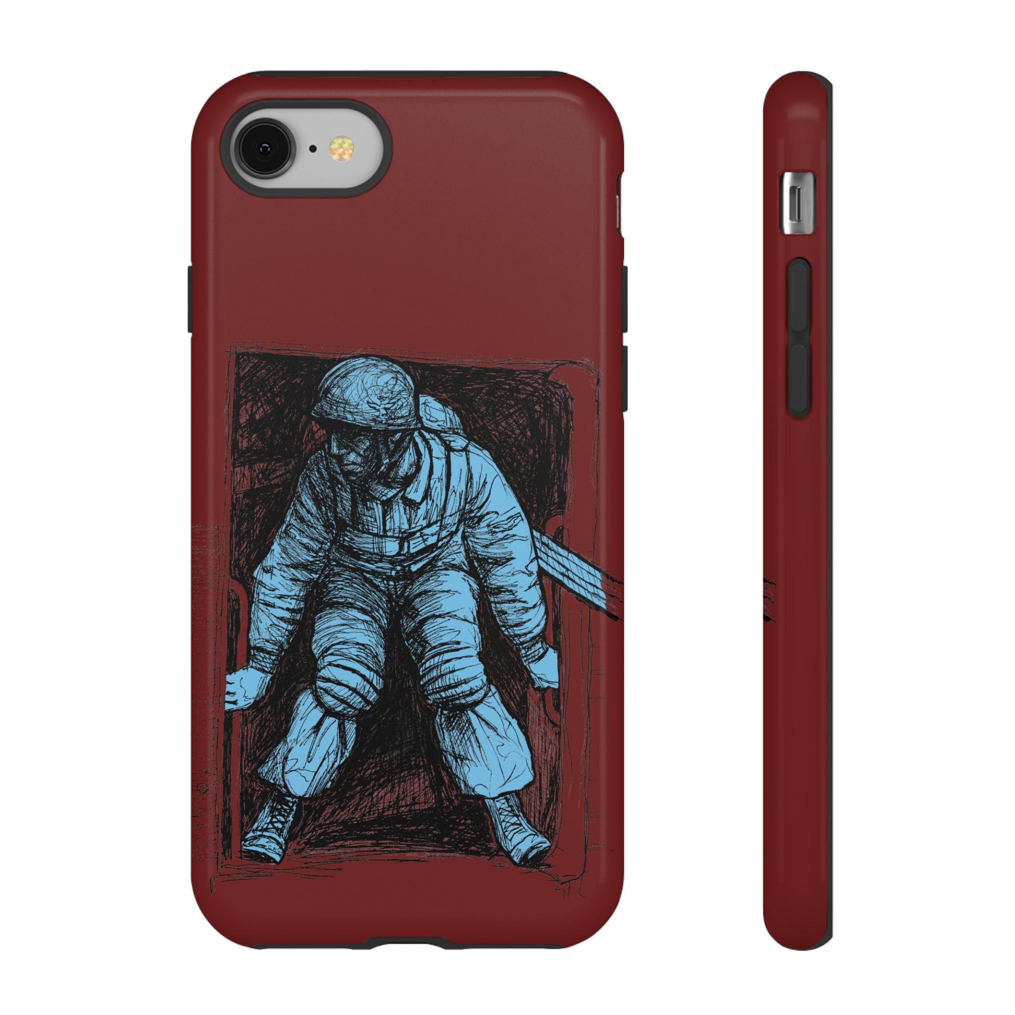 Fallschirmjäger Phone Case | WWII German Paratrooper Hand-Drawn Art | Maroon & Cambridge Blue Tough Case